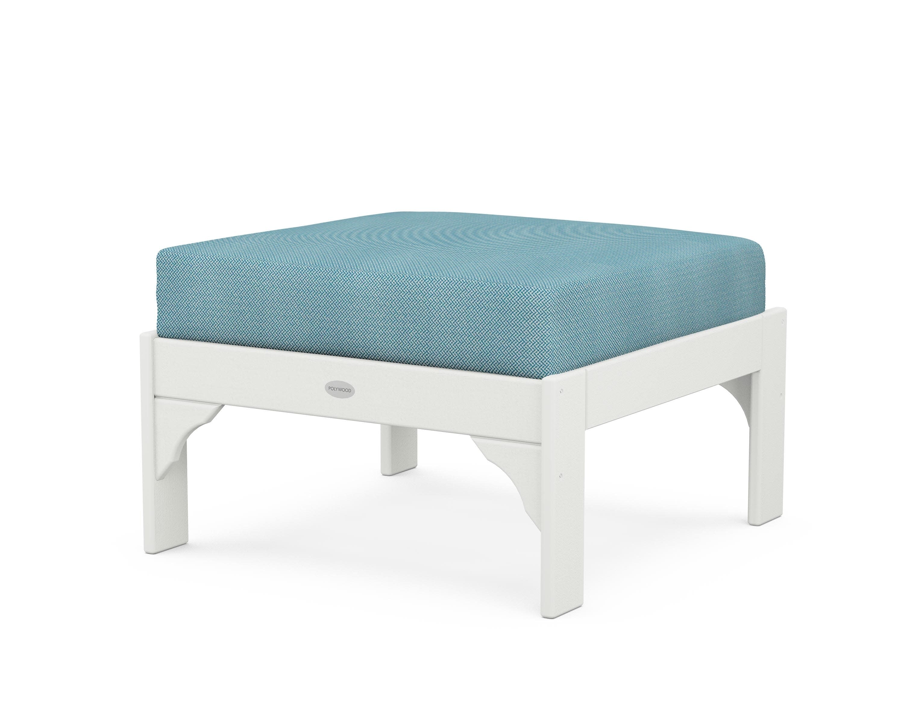 Vineyard Deep Seating Ottoman in Vintage White / Lattice Sky Blue