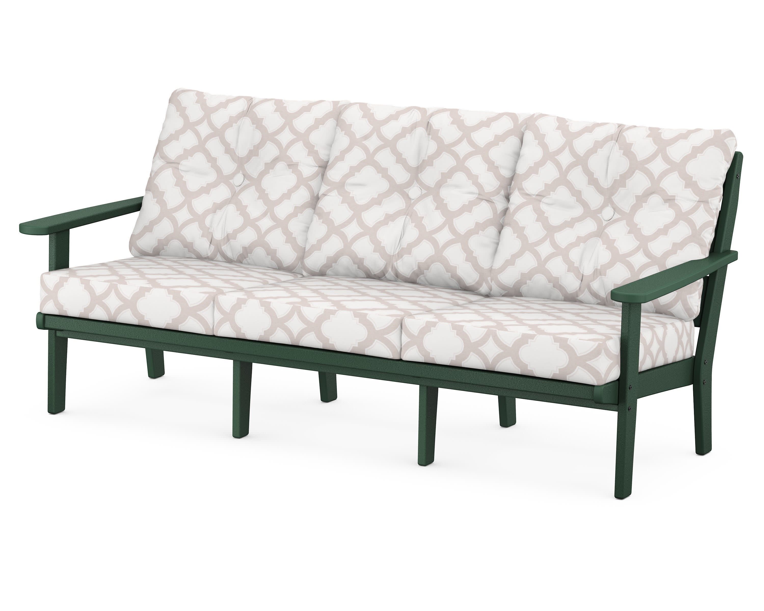 Lakeside Deep Seating Sofa in Green / Trellis Dune Burlap