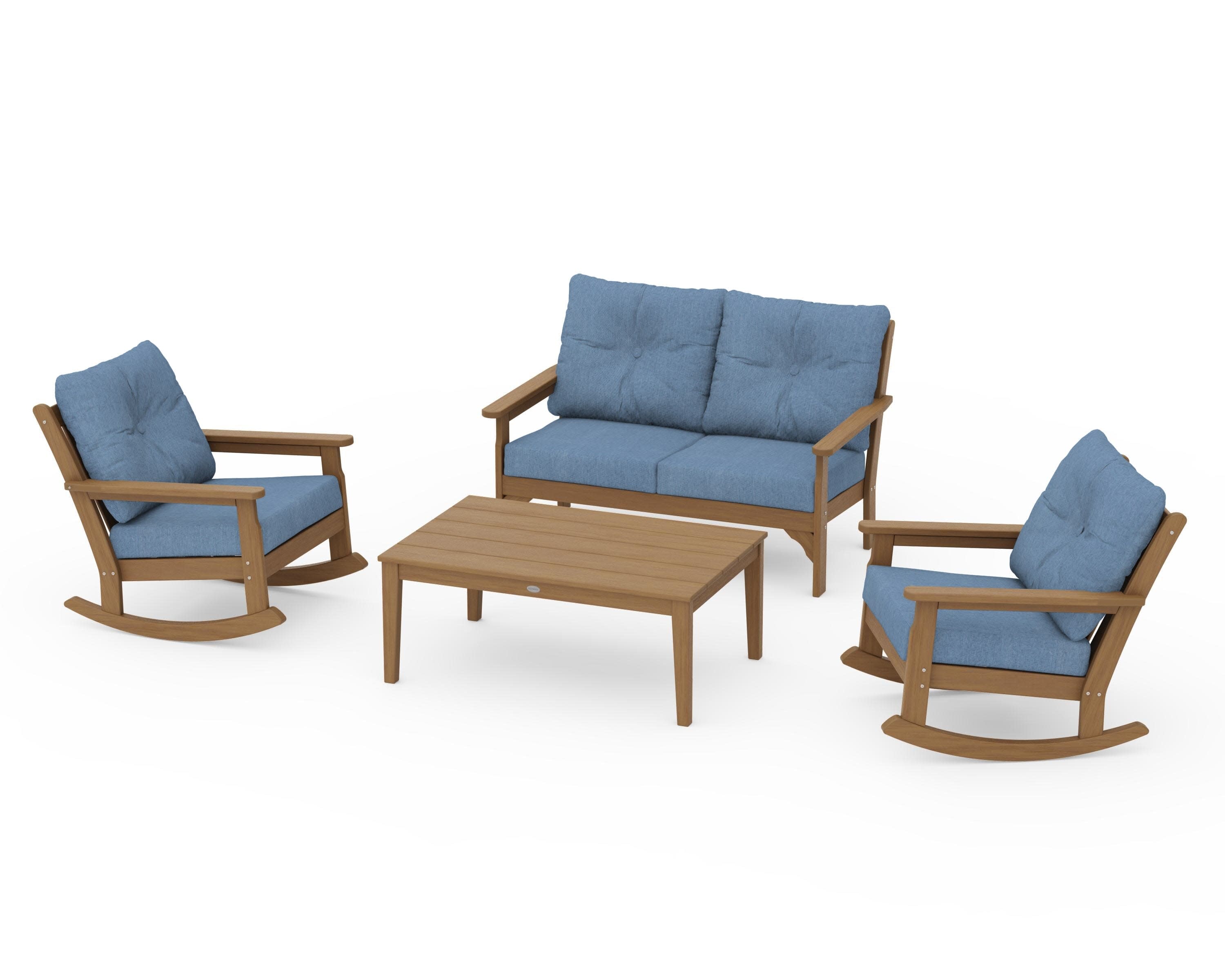 Vineyard 4-Piece Deep Seating Rocking Chair Set in Natural / Sky Blue