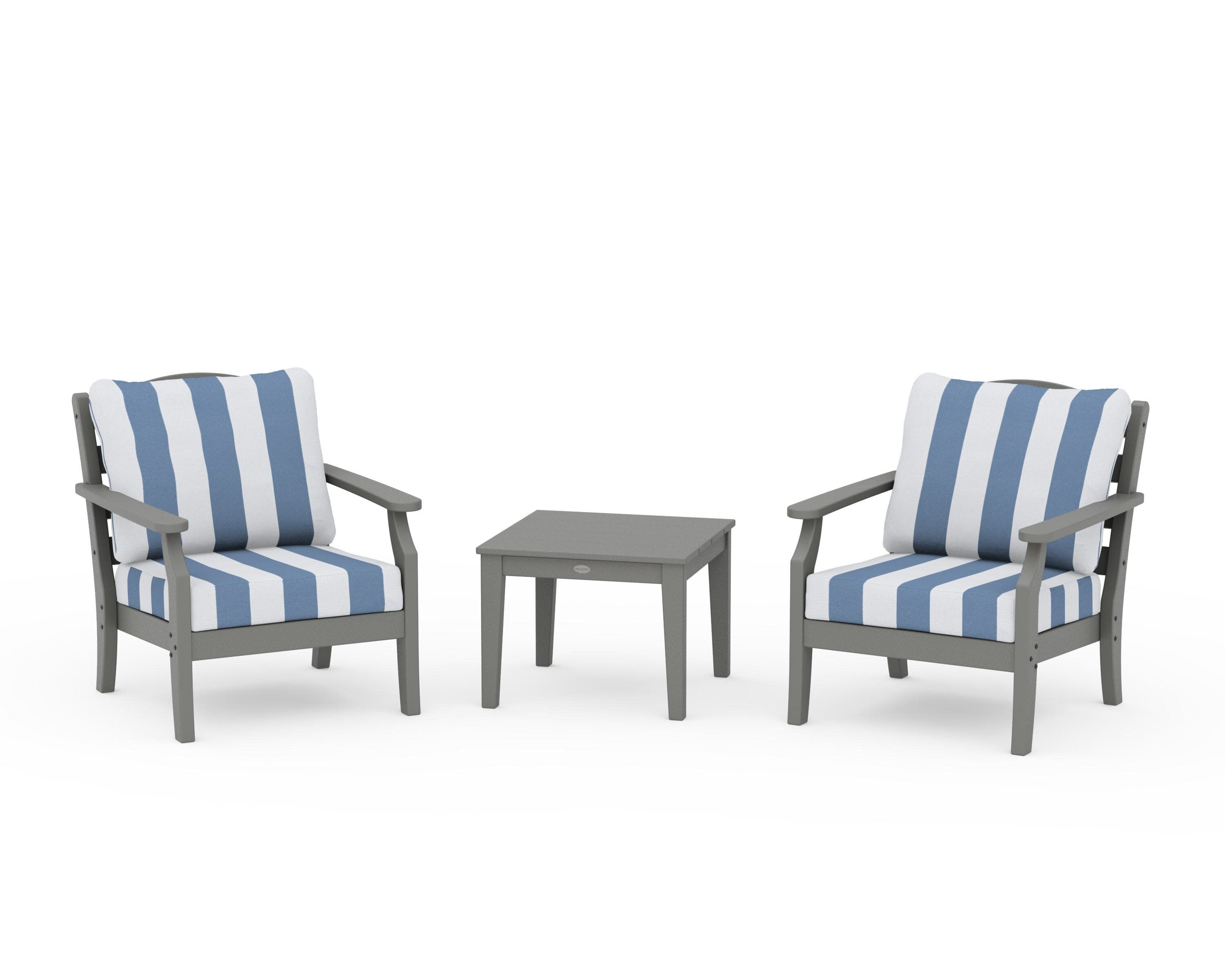 Savannah 3-Piece Deep Seating Set in Slate Grey / Cabana Stripe Sky Blue
