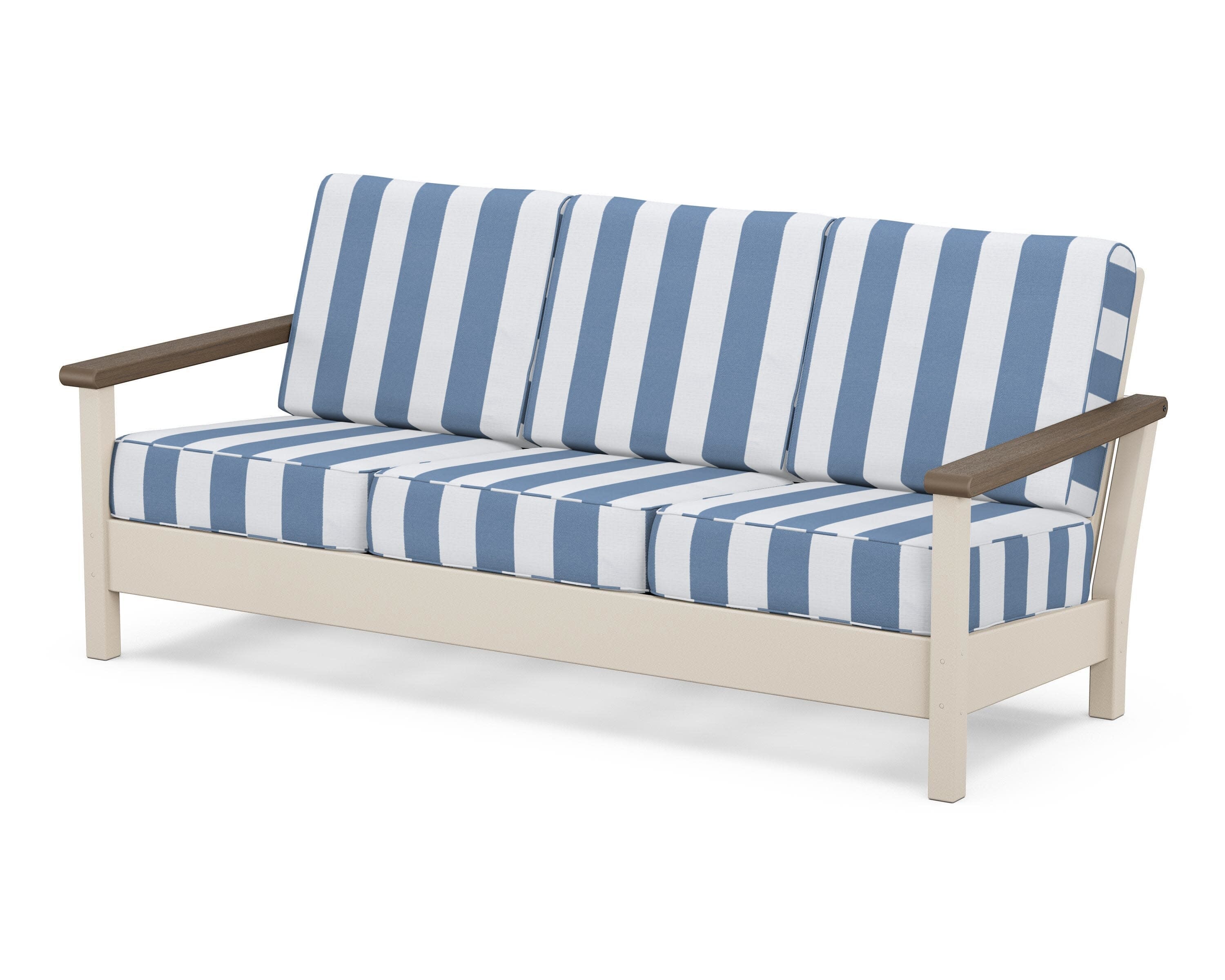 Harbour Deep Seating Sofa in Sand / Kona / Cabana Stripe Sky Blue