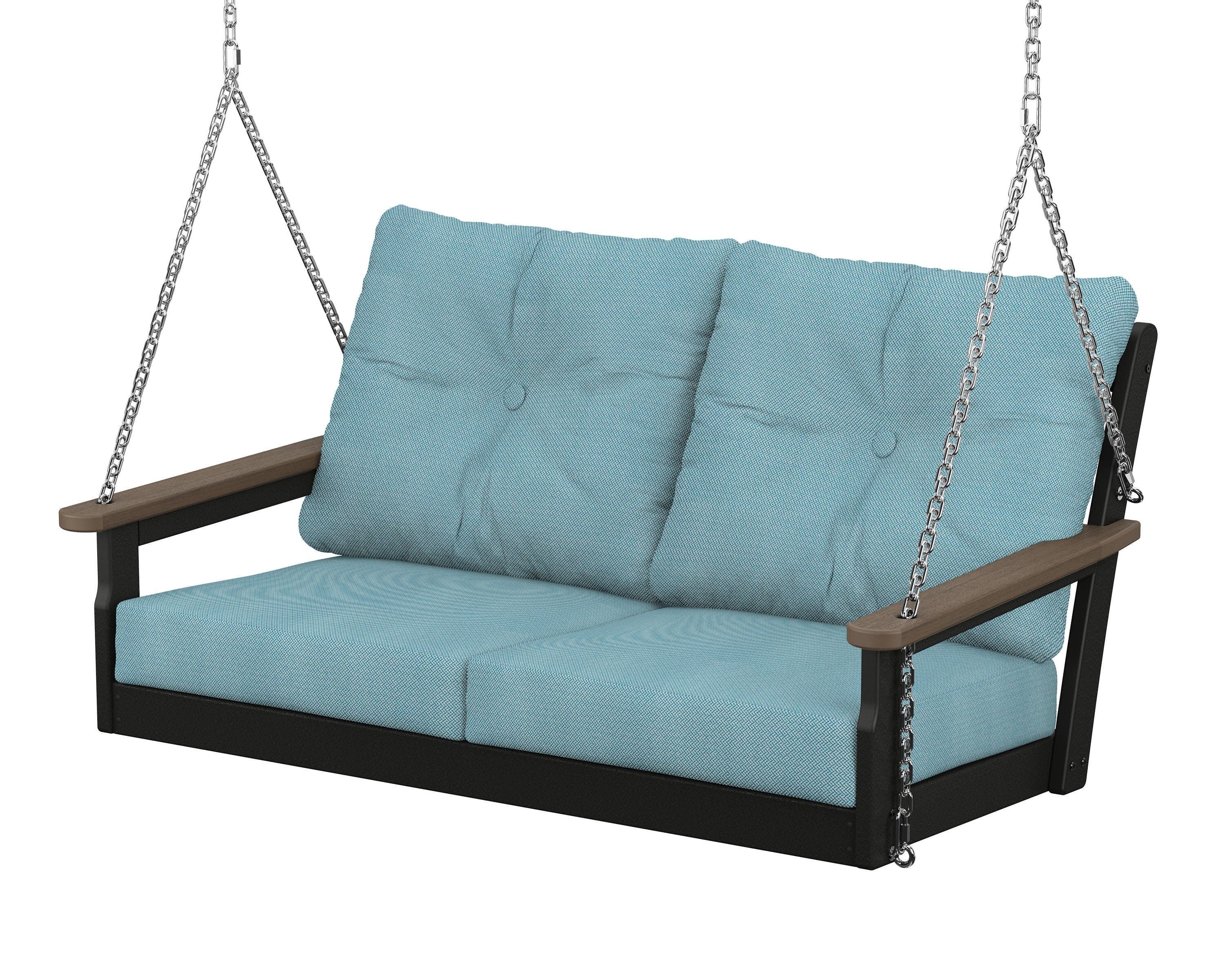 Vineyard Deep Seating Swing in Black / Kona / Lattice Sky Blue