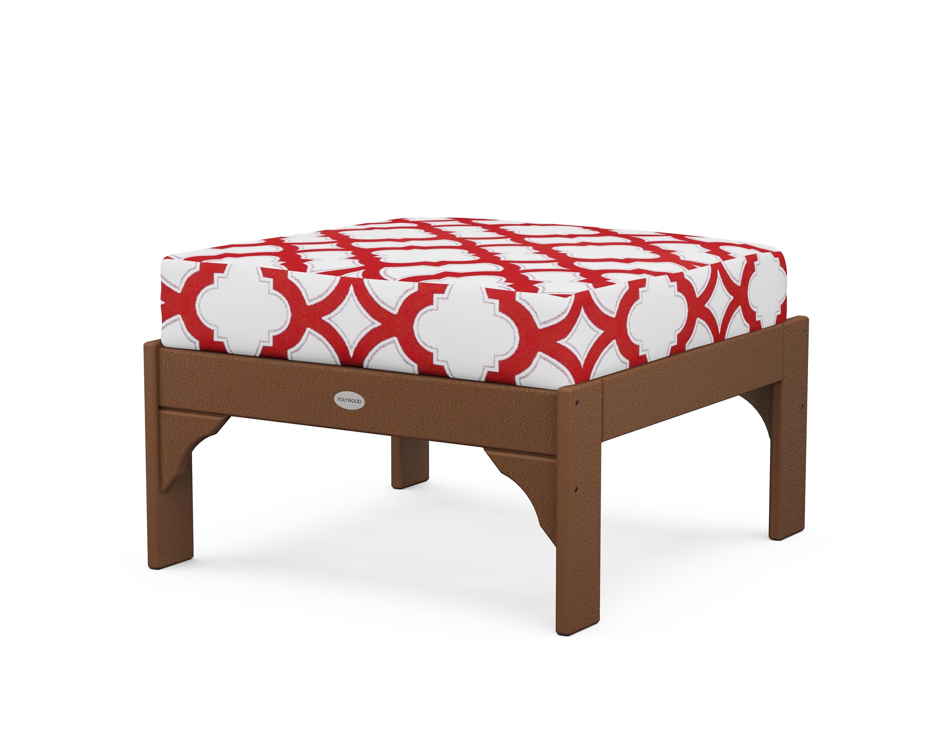 Vineyard Deep Seating Ottoman in Teak / Trellis Crimson