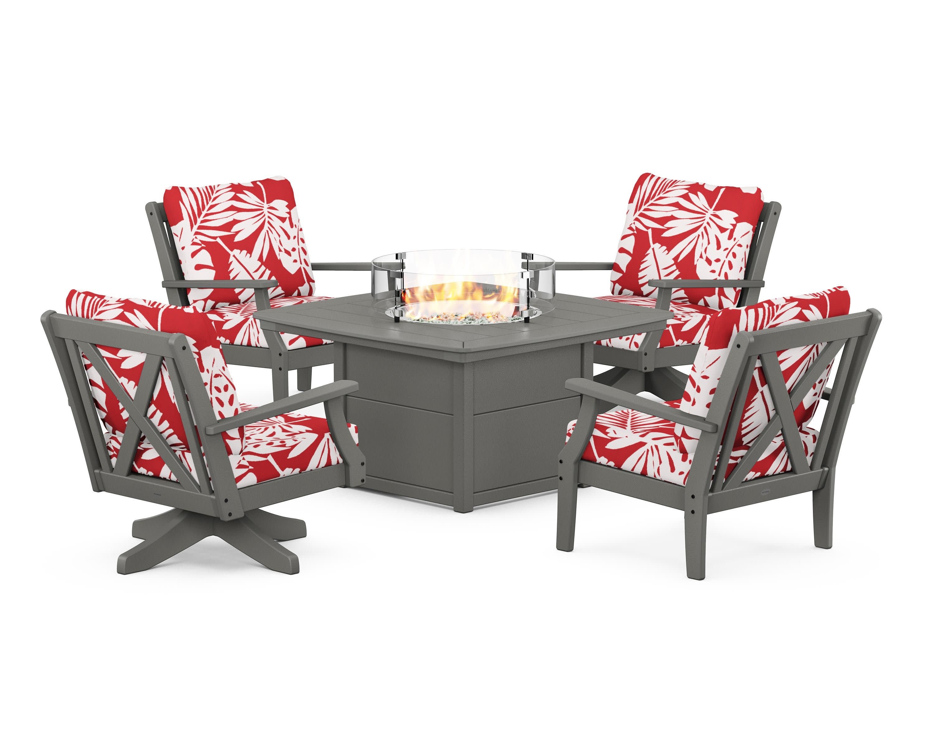 Braxton 5-Piece Deep Seating Set with Fire Table in Slate Grey / Leaf Crimson