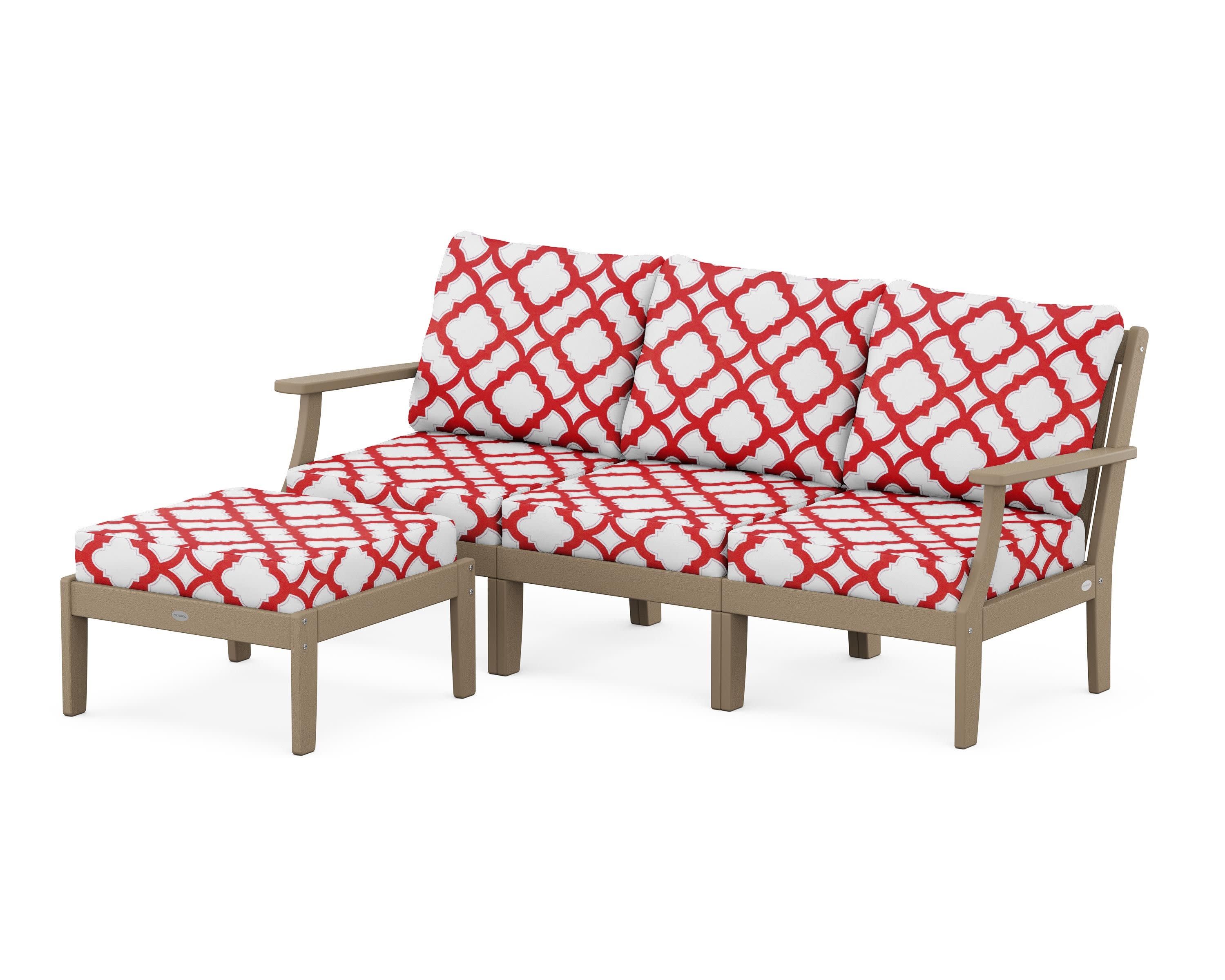Braxton Modular 4-Piece Deep Seating Set with Ottoman in Vintage Sahara / Trellis Crimson