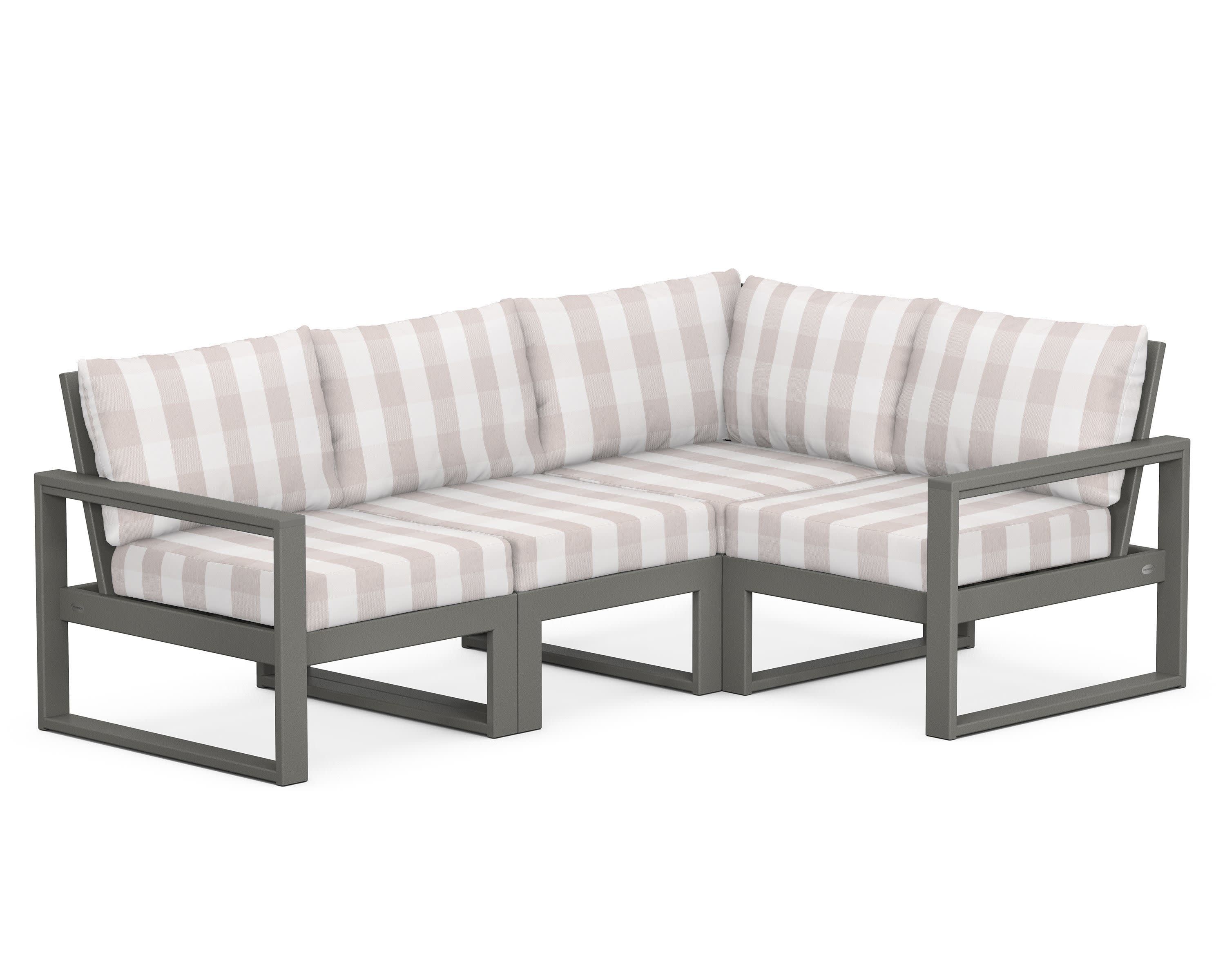 EDGE 4-Piece Modular Deep Seating Set in Slate Grey / Buffalo Plaid Dune Burlap