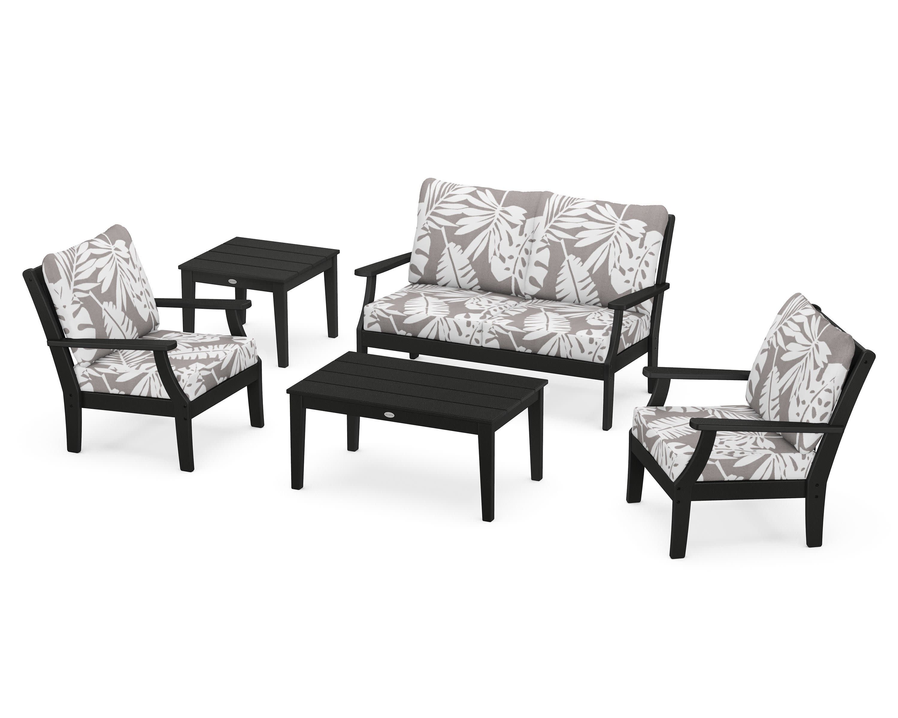 Braxton 5-Piece Deep Seating Set in Black / Leaf Grey Mist