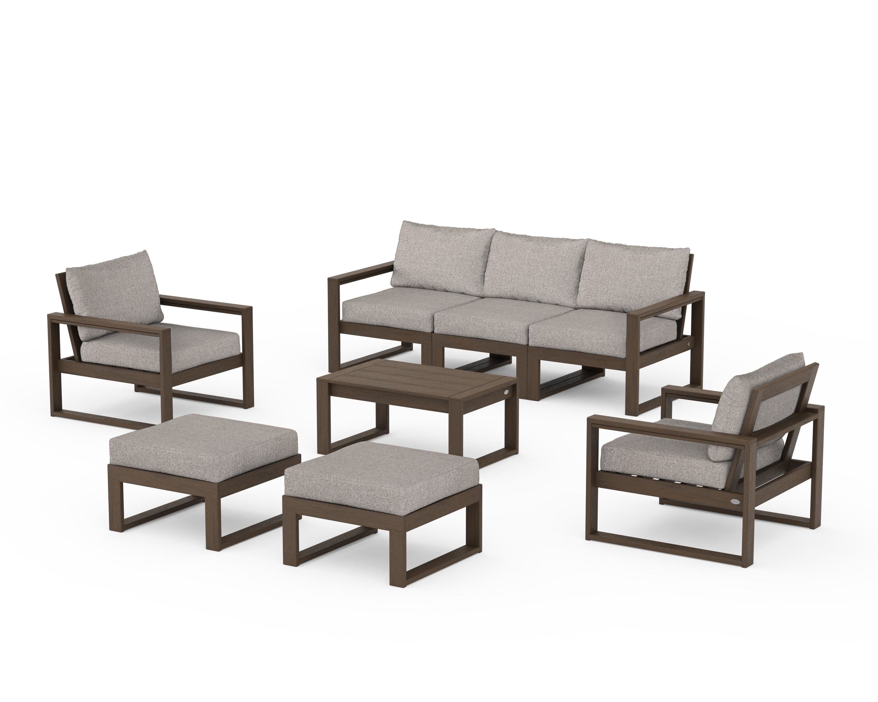 EDGE Sectional 8-Piece Lounge Sofa Set in Kona / Weathered Tweed