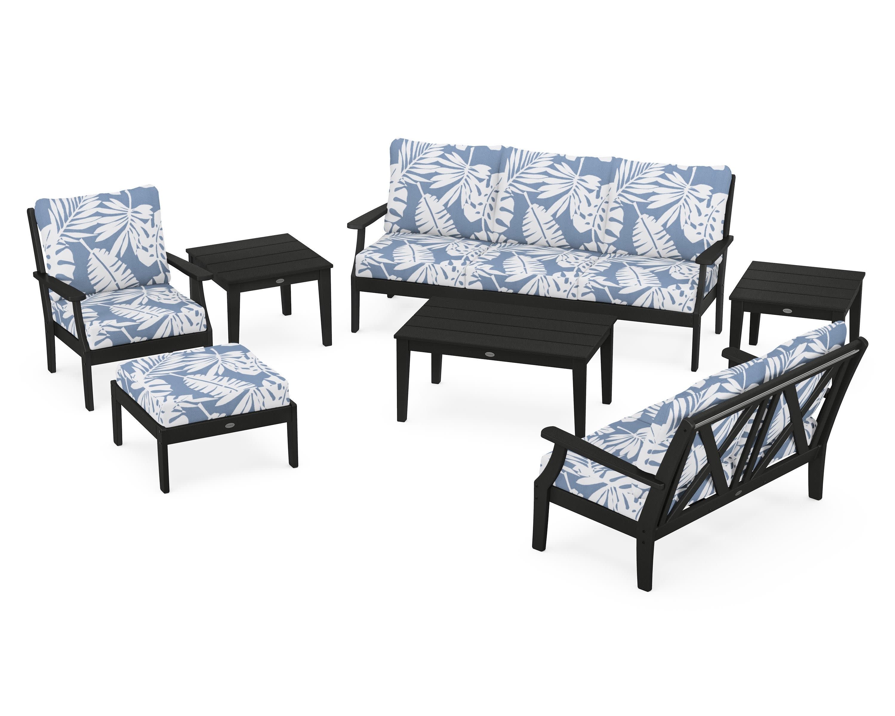Braxton 7-Piece Deep Seating Set in Black / Leaf Sky Blue