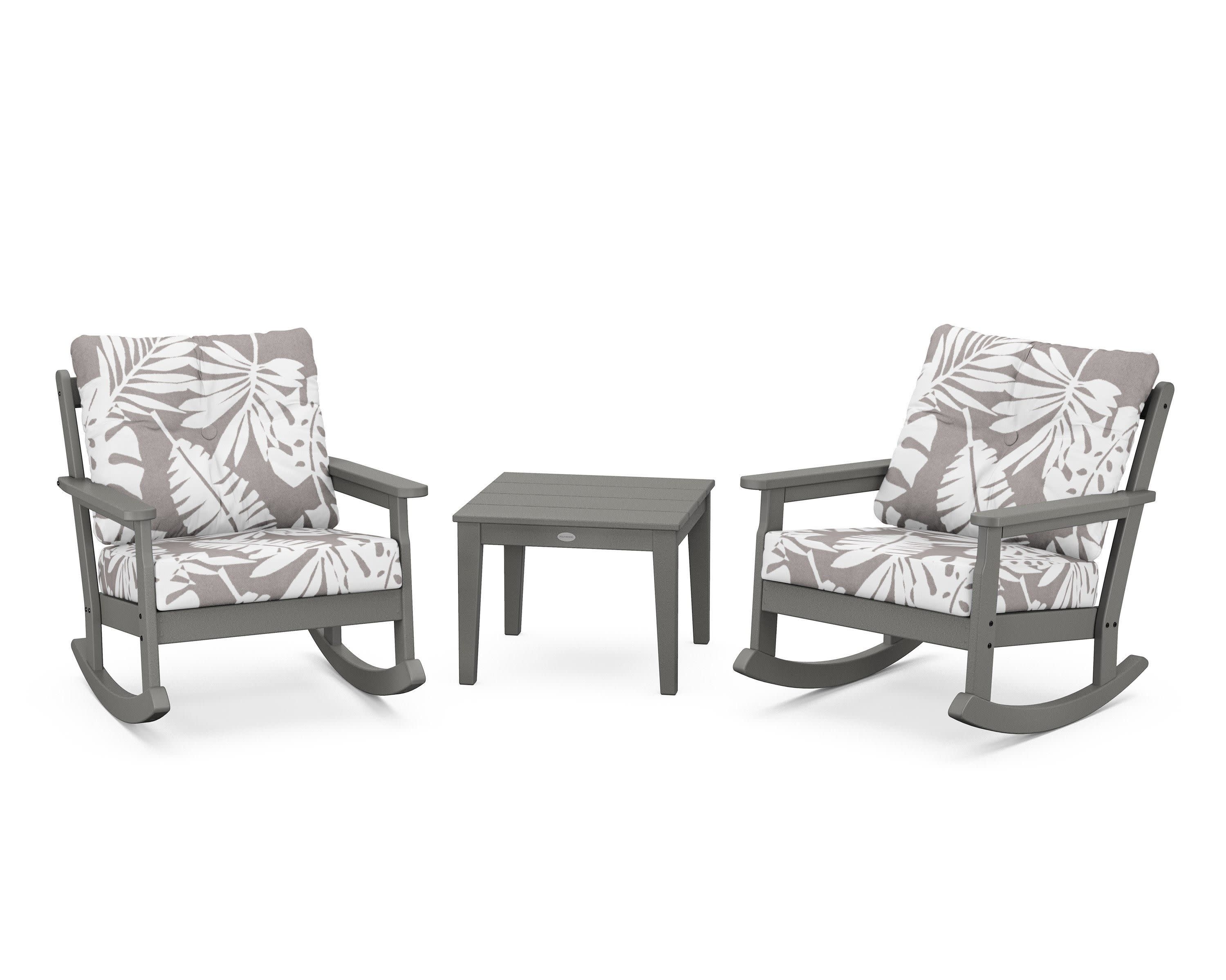 Vineyard 3-Piece Deep Seating Rocker Set in Slate Grey / Leaf Grey Mist