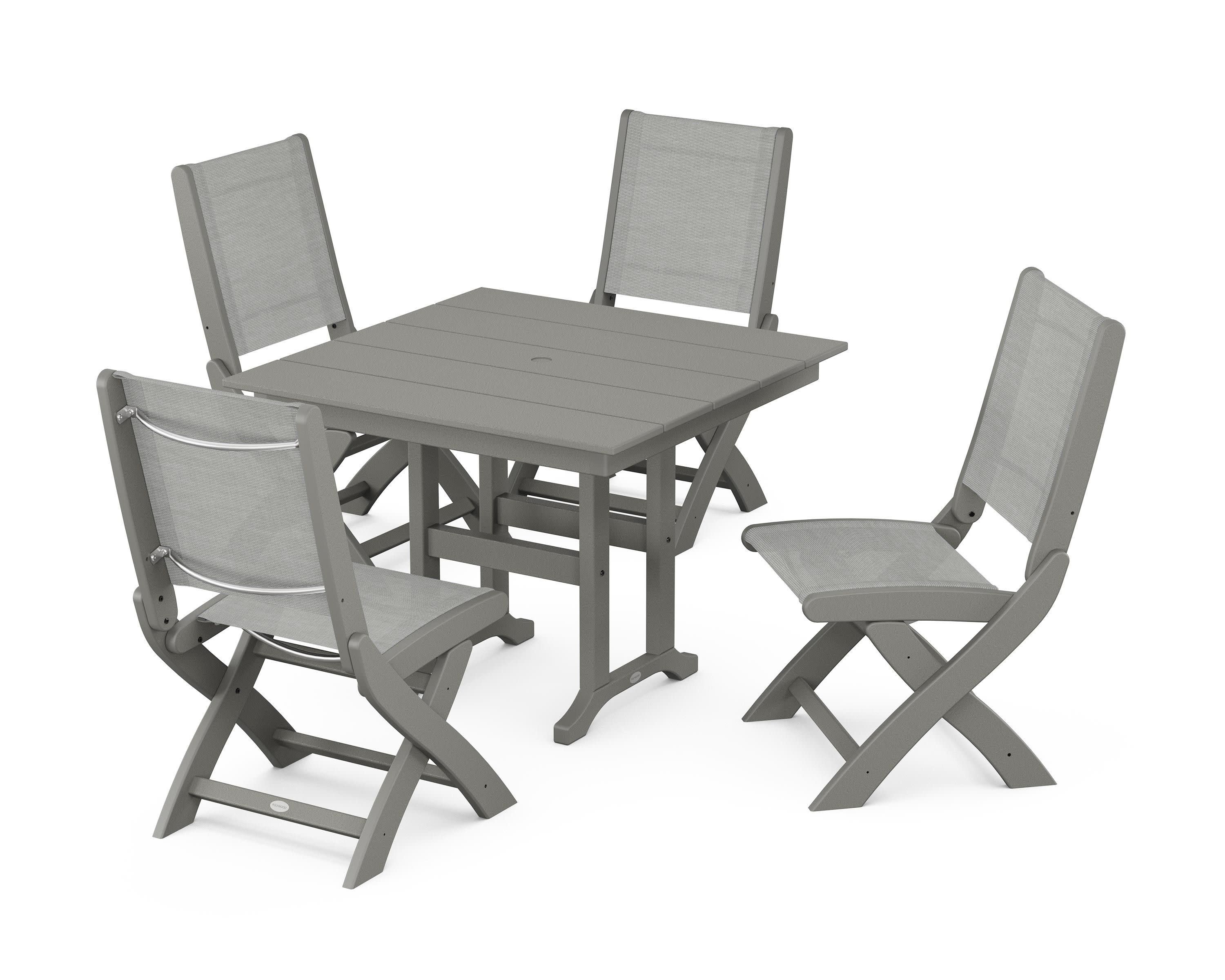 Coastal Folding Side Chair 5-Piece Farmhouse Dining Set in Slate Grey / Metallic Sling
