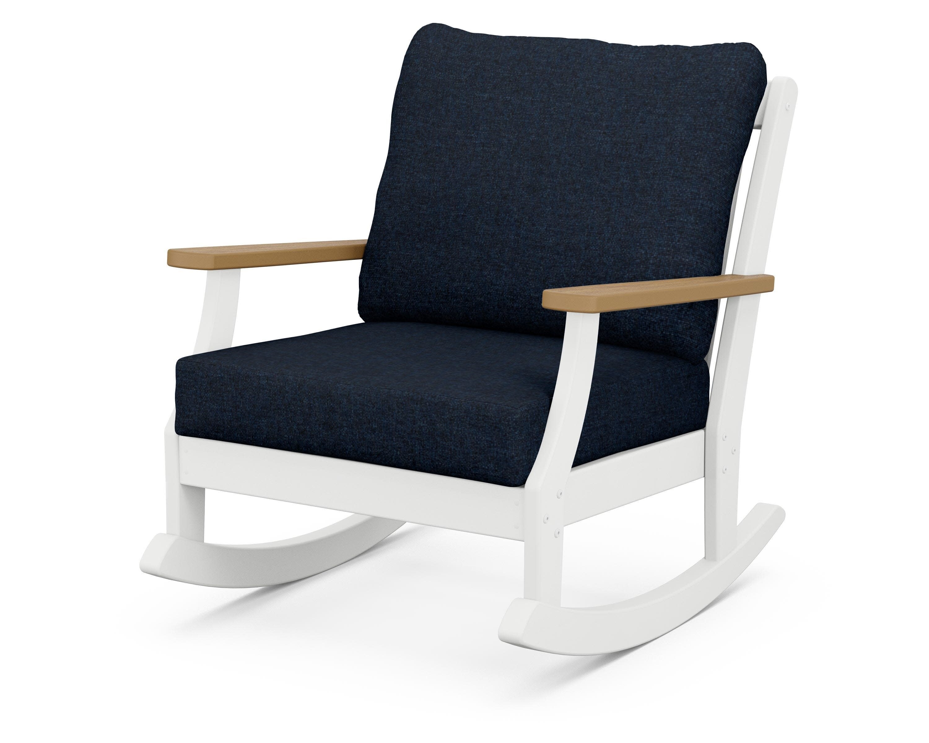 Braxton Deep Seating Rocking Chair in White / Natural / Marine Indigo