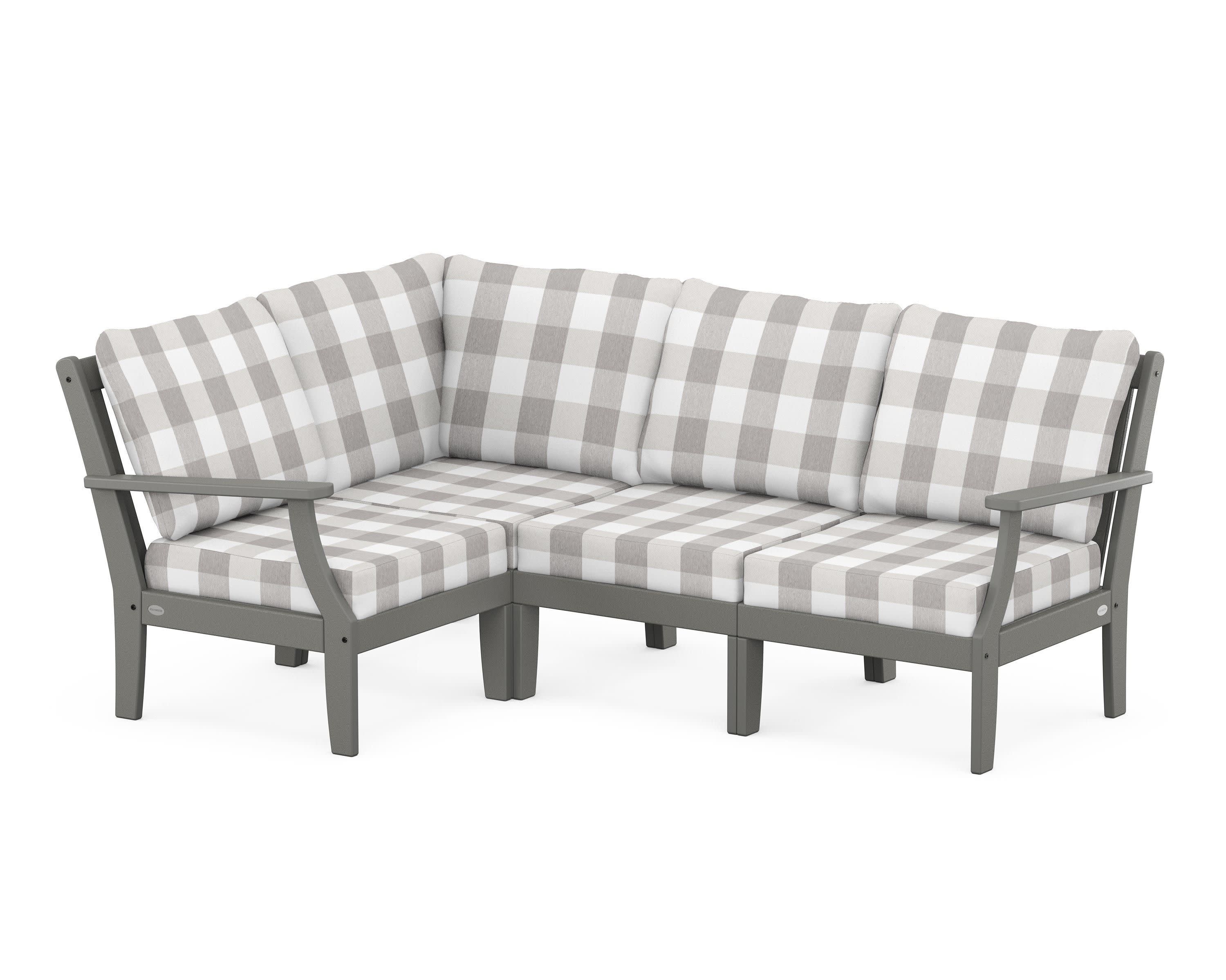 Braxton Modular 4-Piece Deep Seating Set in Slate Grey / Buffalo Plaid Grey Mist