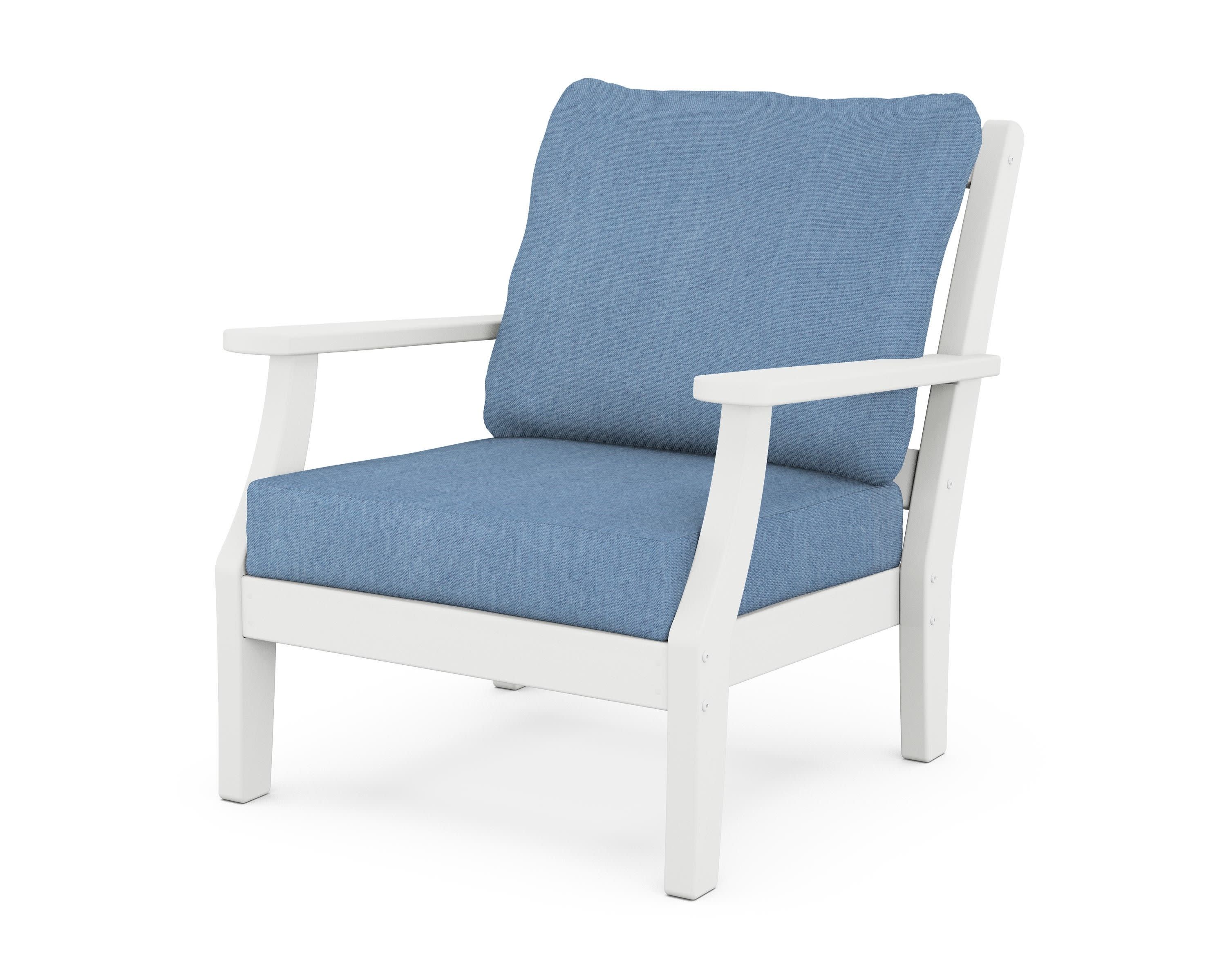 Chinoiserie Deep Seating Chair in White / Sky Blue