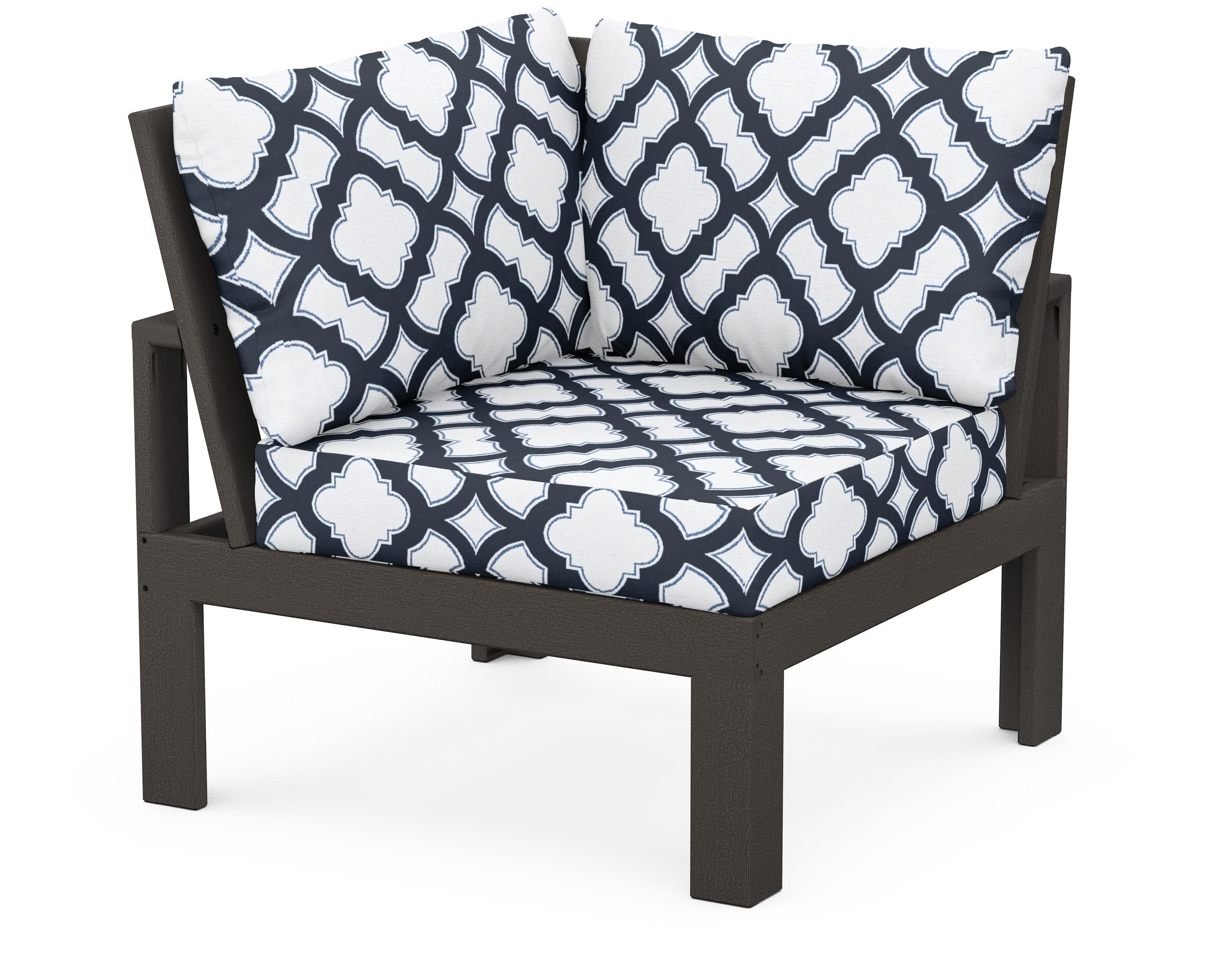 Modular Corner Chair in Vintage Coffee / Trellis Marine Indigo