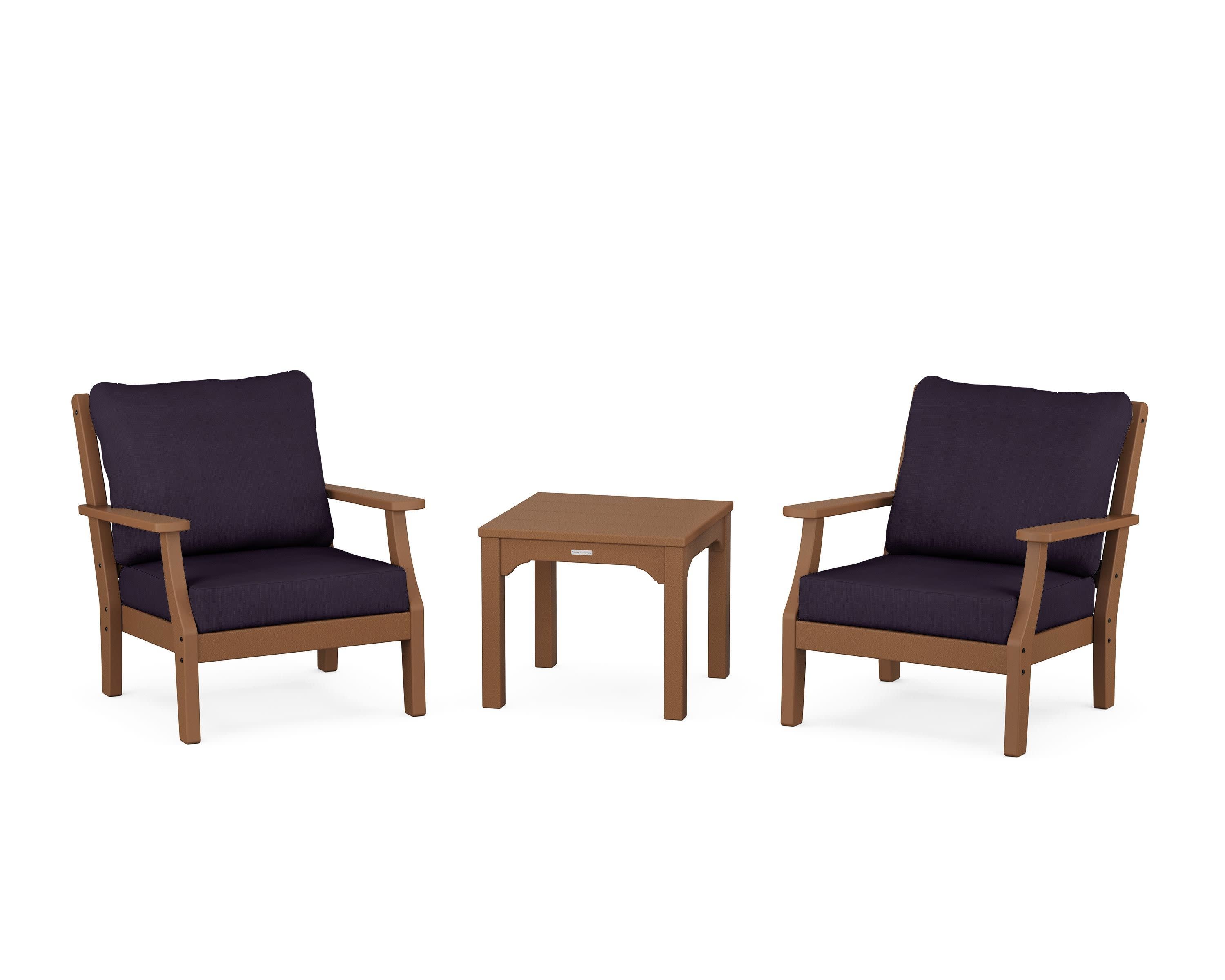 Chinoiserie 3-Piece Deep Seating Set in Teak / Navy Linen