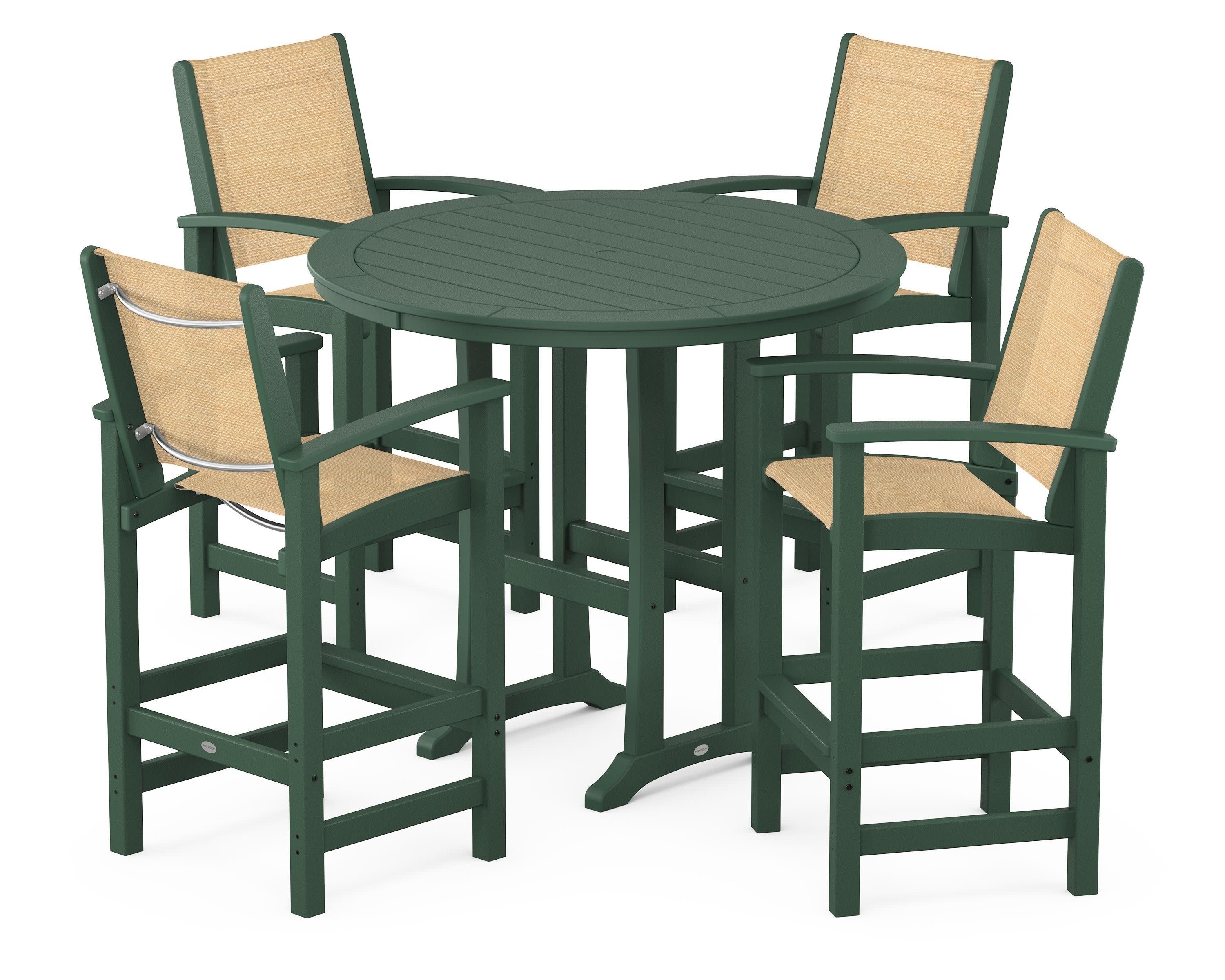 Coastal 5-Piece Nautical Trestle Bar Set in Green / Dupioni Apricot Sling