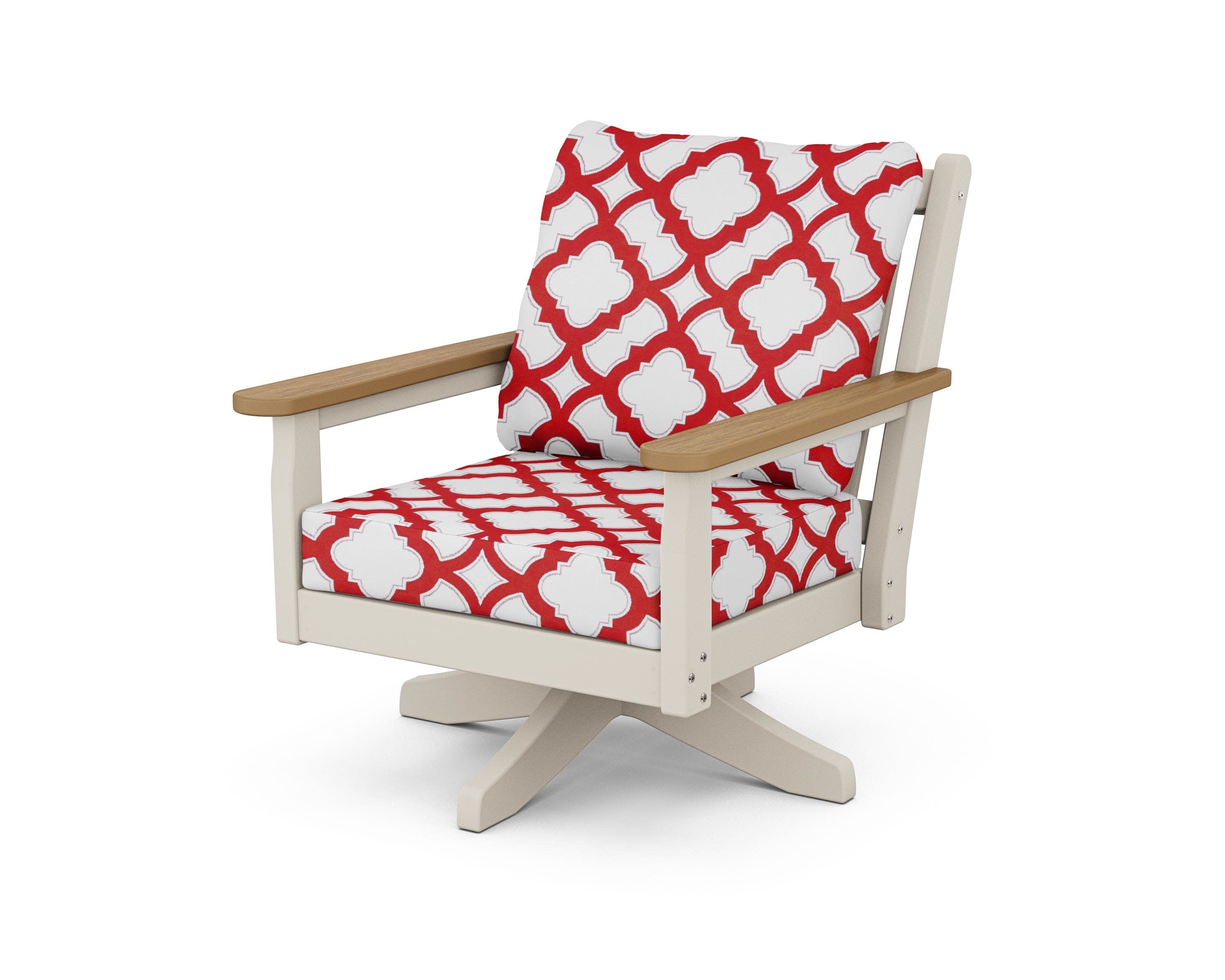 Chippendale Deep Seating Swivel Chair in Sand / Natural / Trellis Crimson