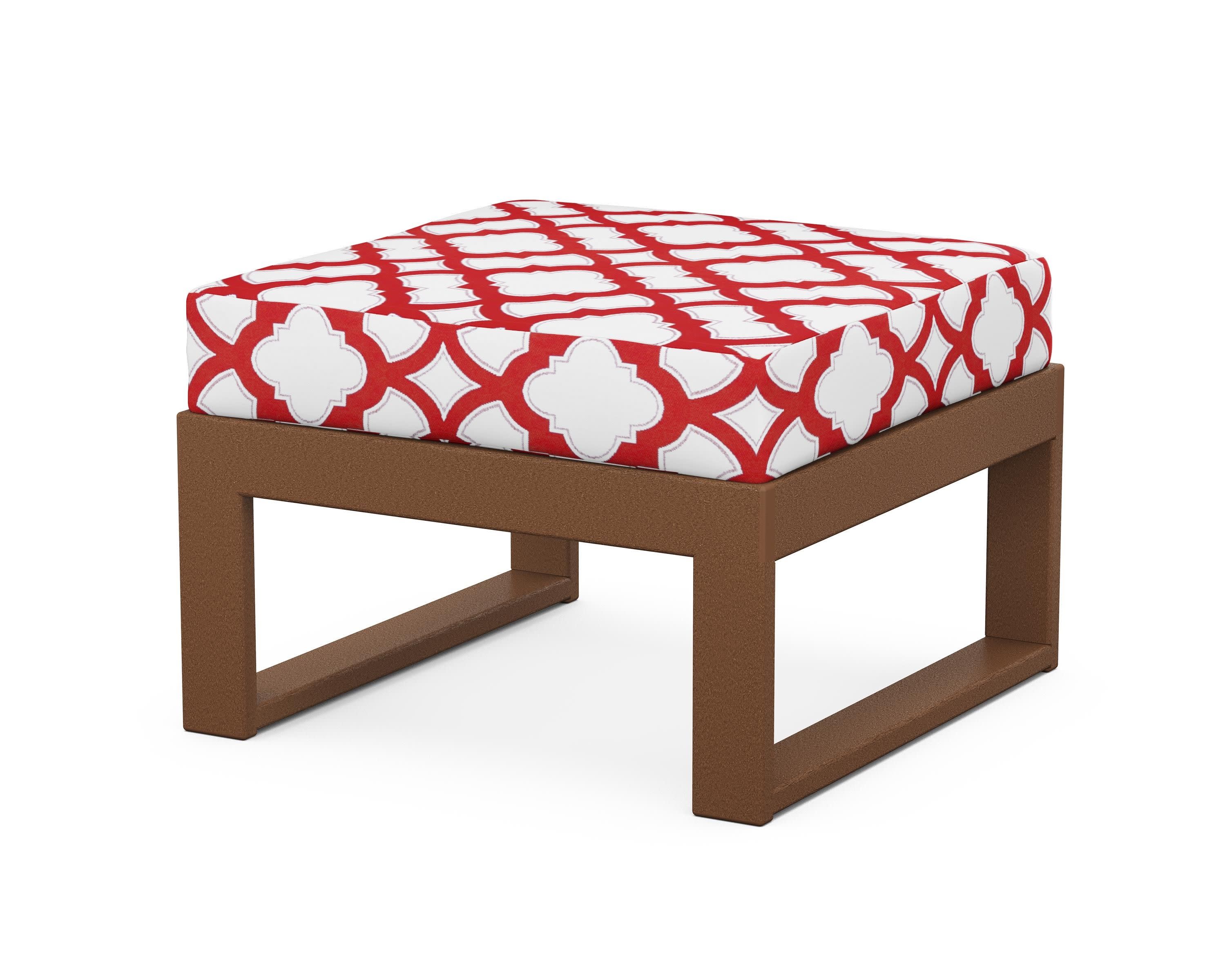 Modular Ottoman - Modern in Teak / Trellis Crimson