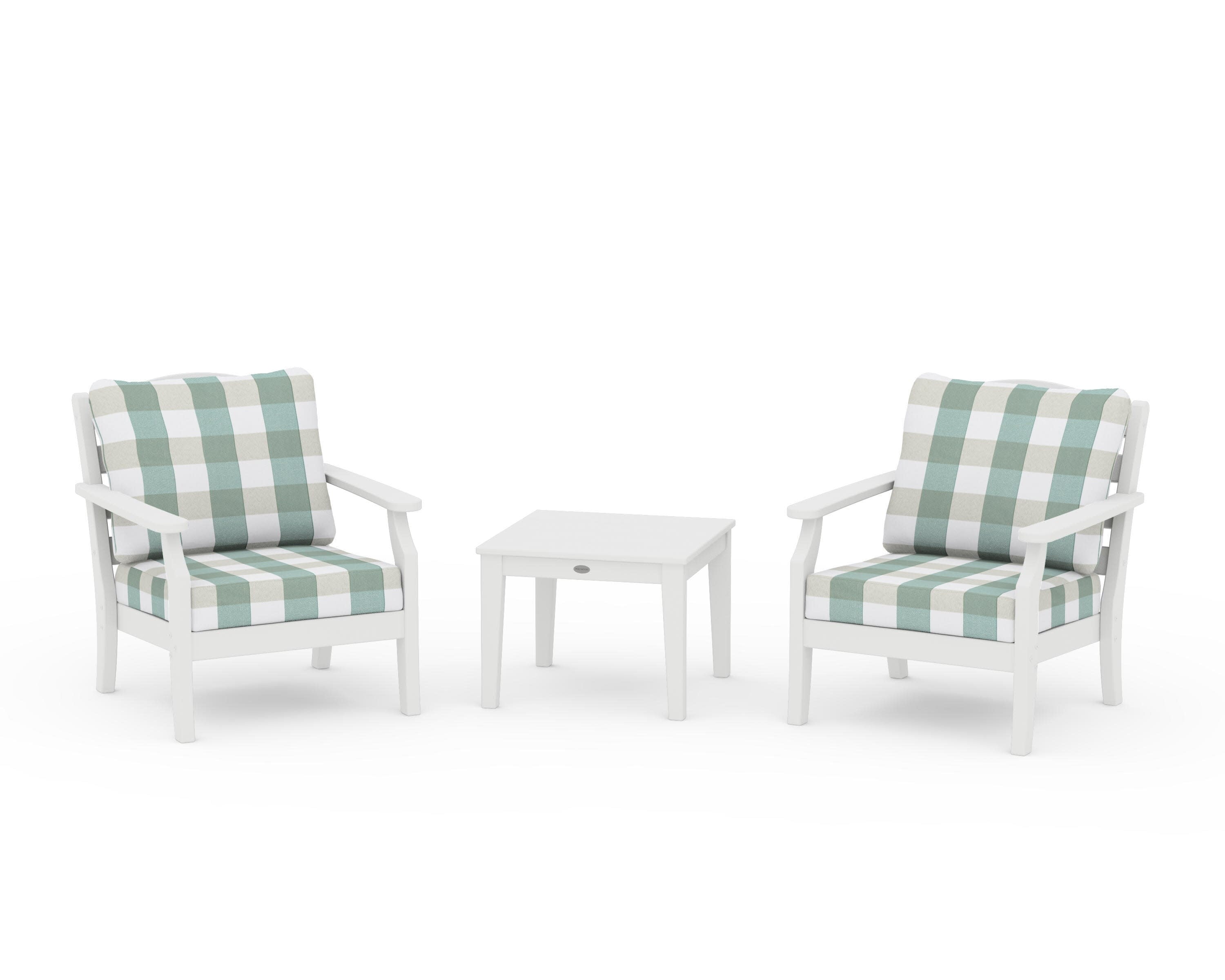 Savannah 3-Piece Deep Seating Set in White / Buffalo Plaid Glacier Spa