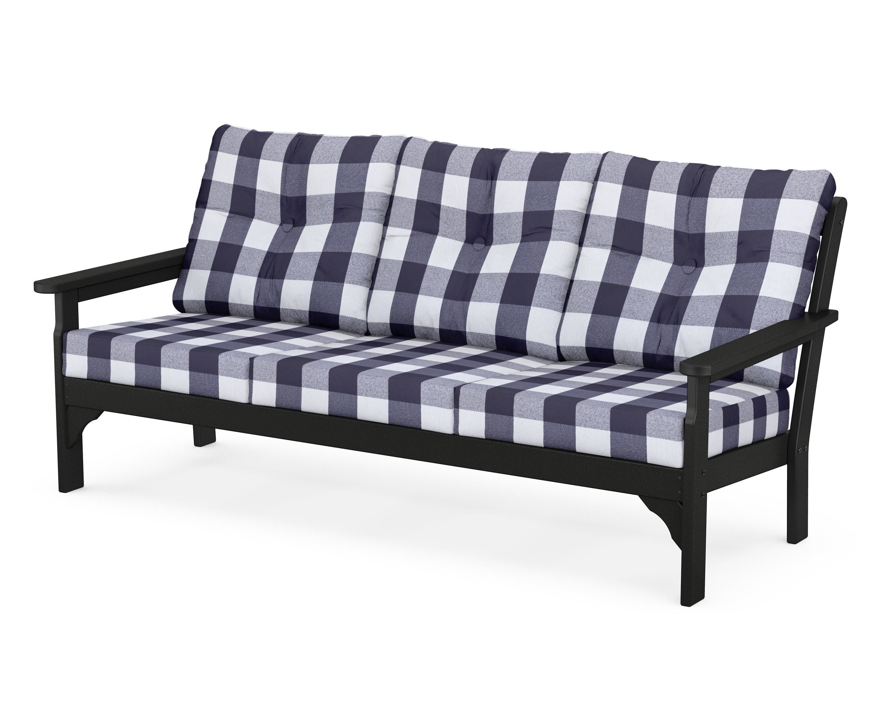 Vineyard Deep Seating Sofa in Black / Buffalo Plaid Navy