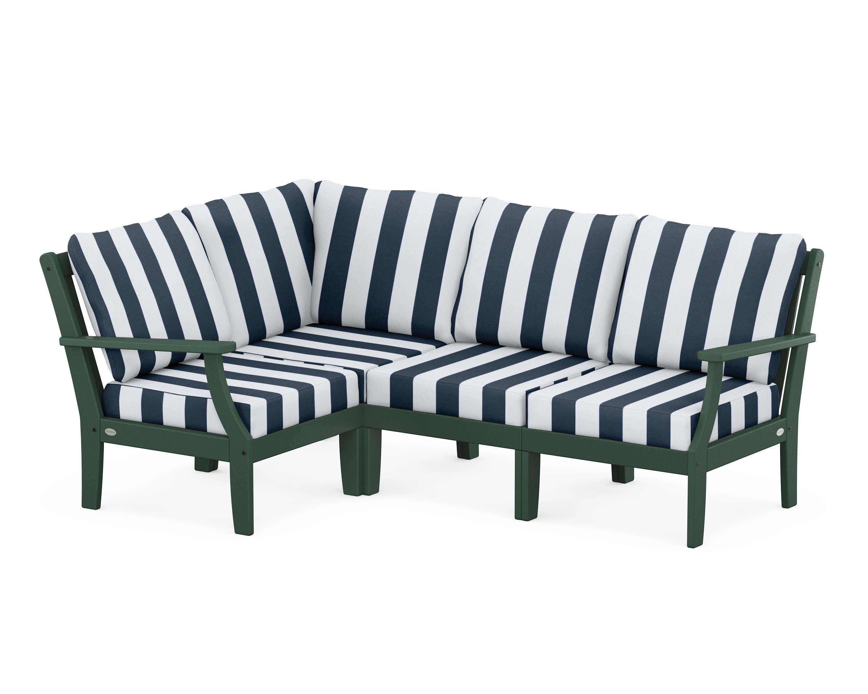 Braxton Modular 4-Piece Deep Seating Set in Green / Cabana Stripe Marine Indigo