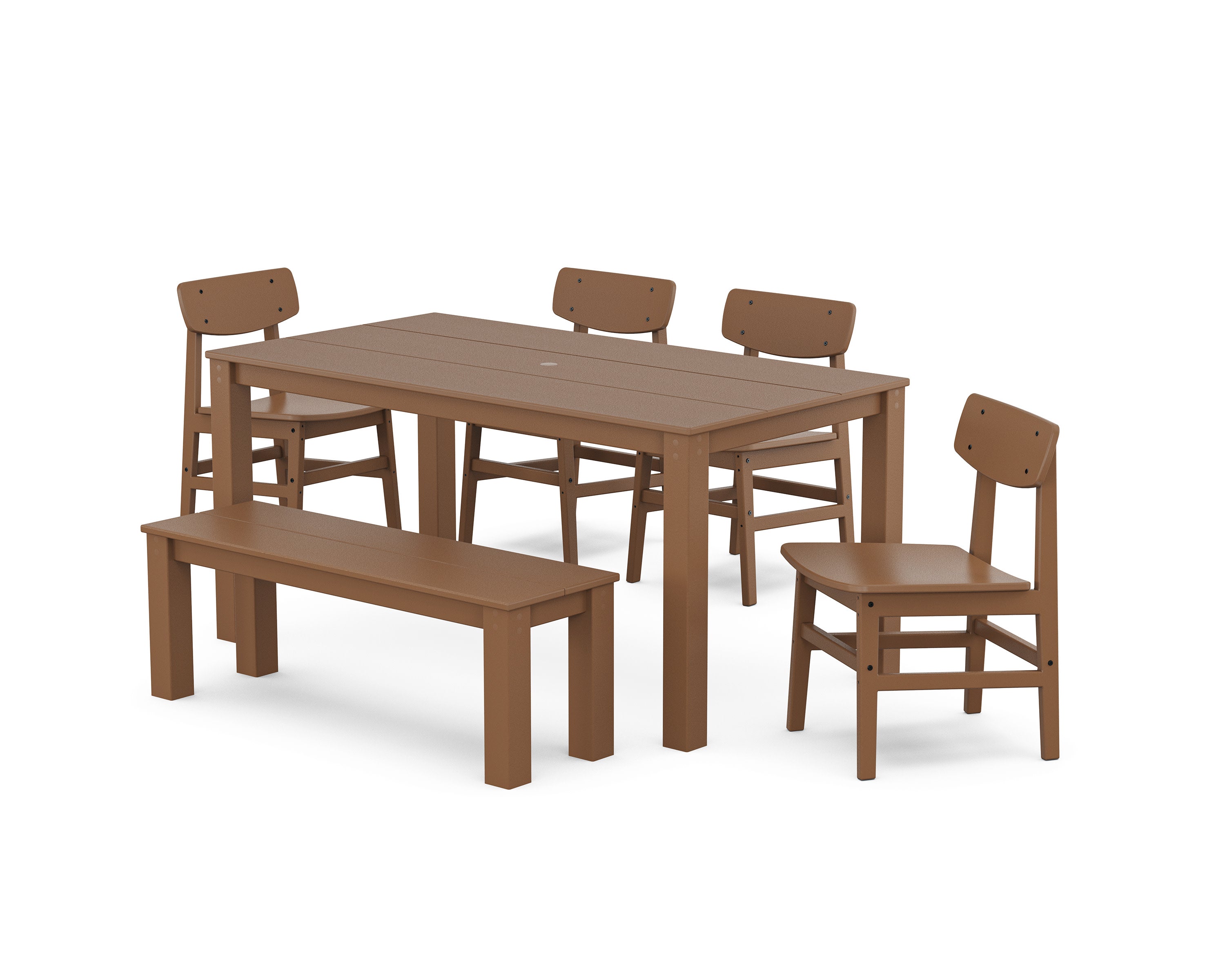 Modern Studio Urban Chair 6-Piece Parsons Dining Set with Bench in Teak
