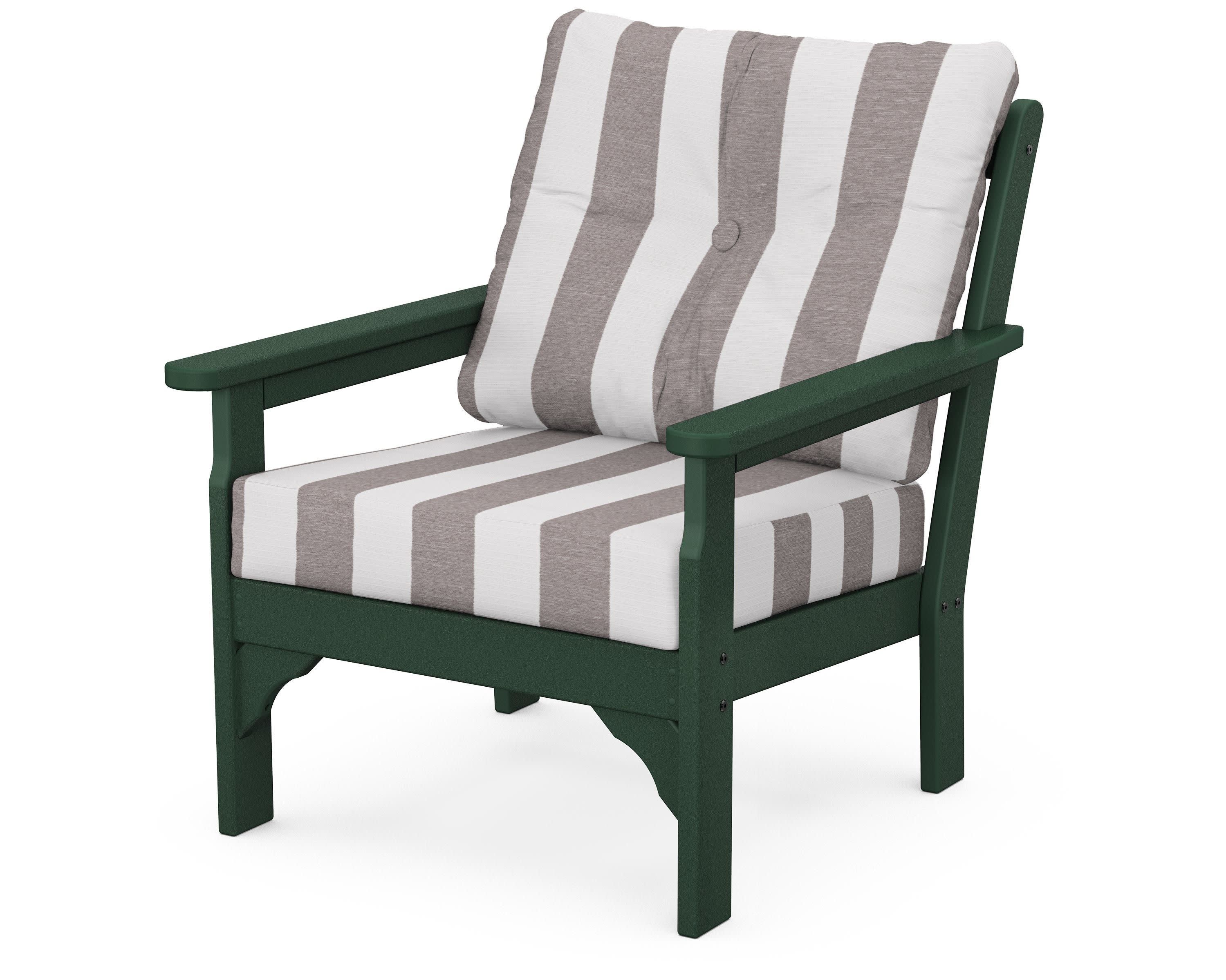 Vineyard Deep Seating Chair in Green / Cabana Stripe Grey Mist