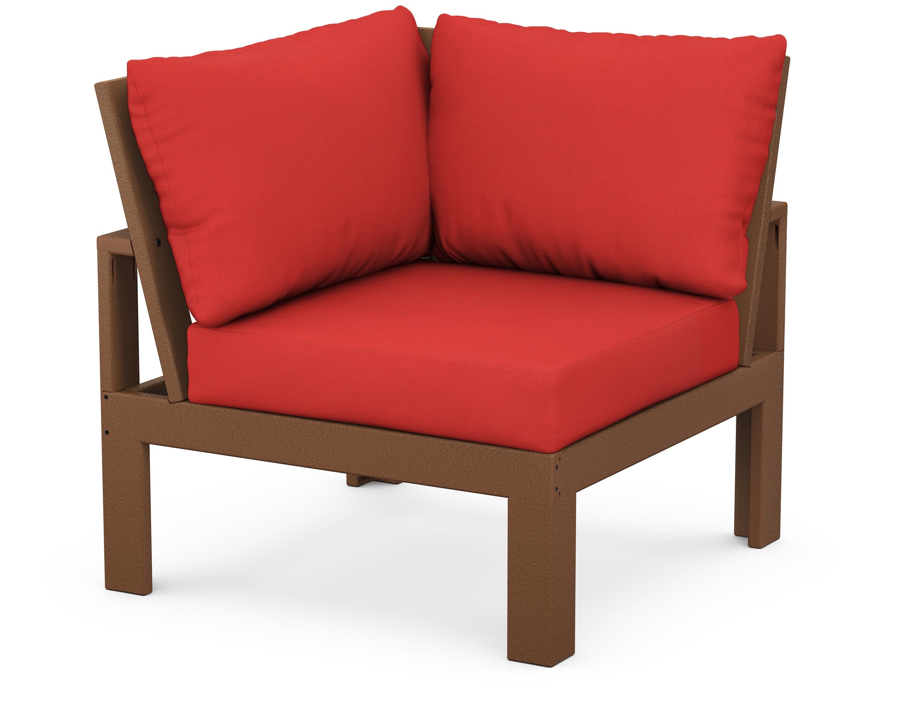 Modular Corner Chair in Teak / Crimson Linen