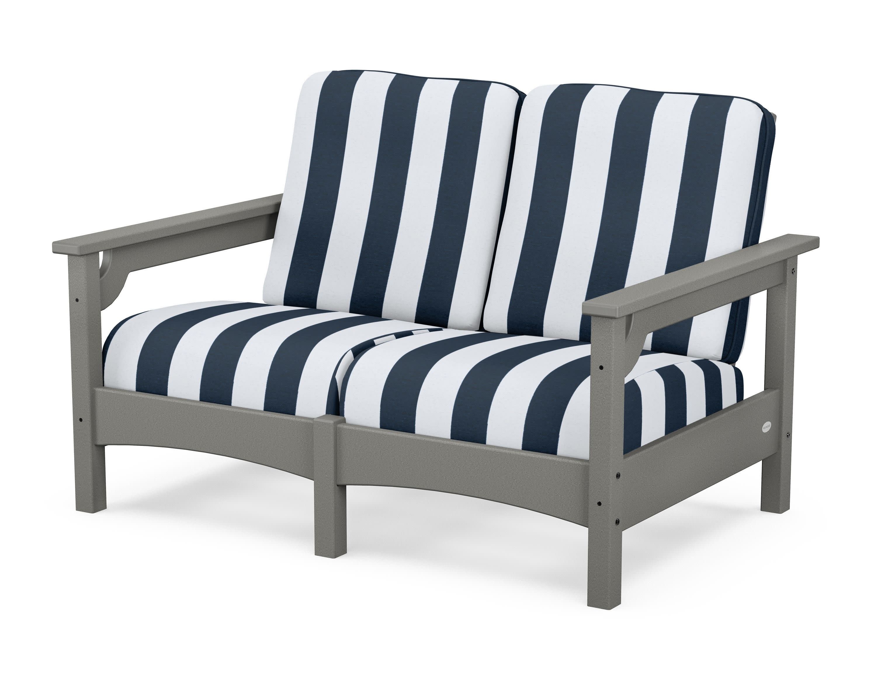 Club Loveseat in Slate Grey / Cabana Stripe Marine Indigo
