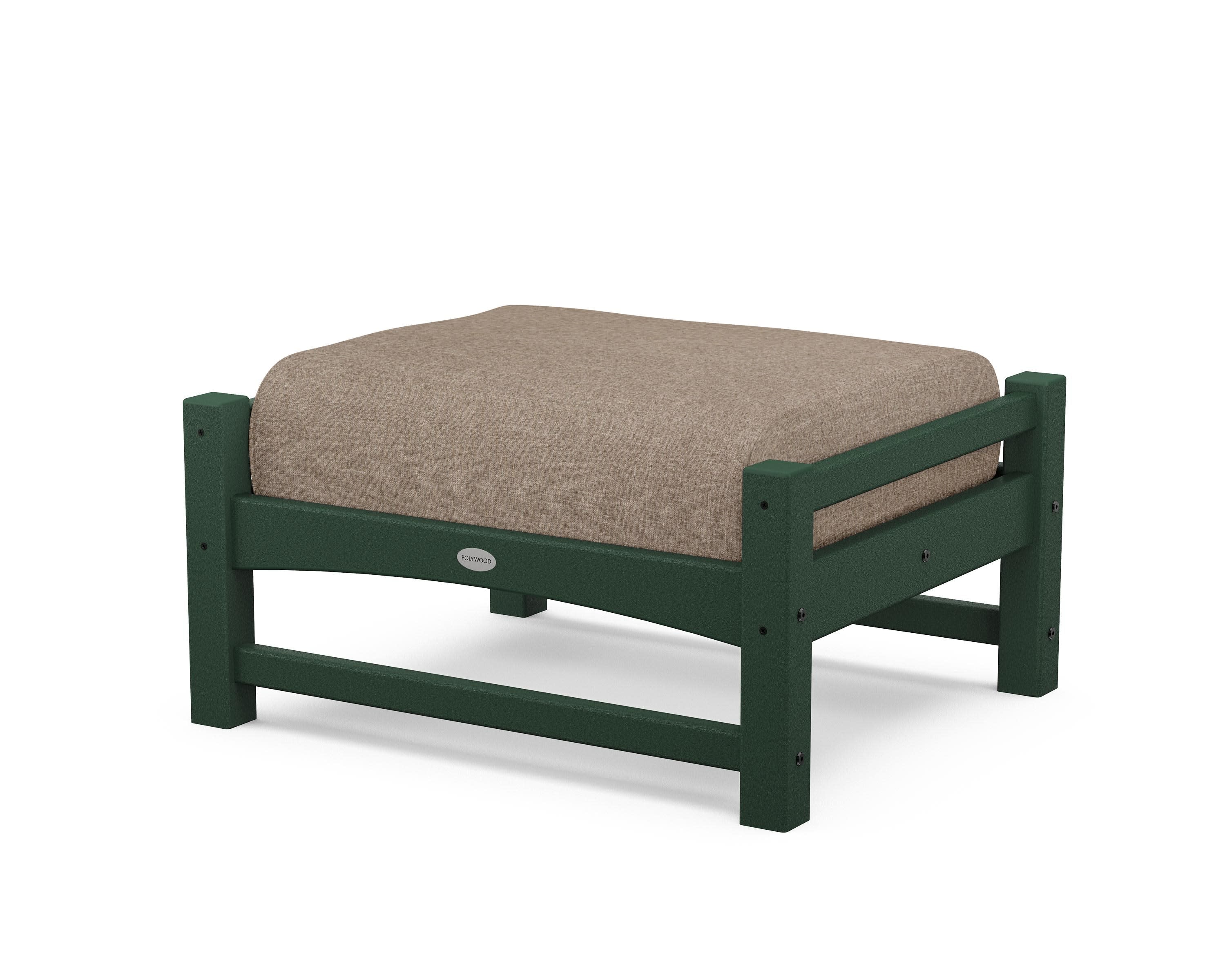 Club Ottoman in Green / Spiced Burlap