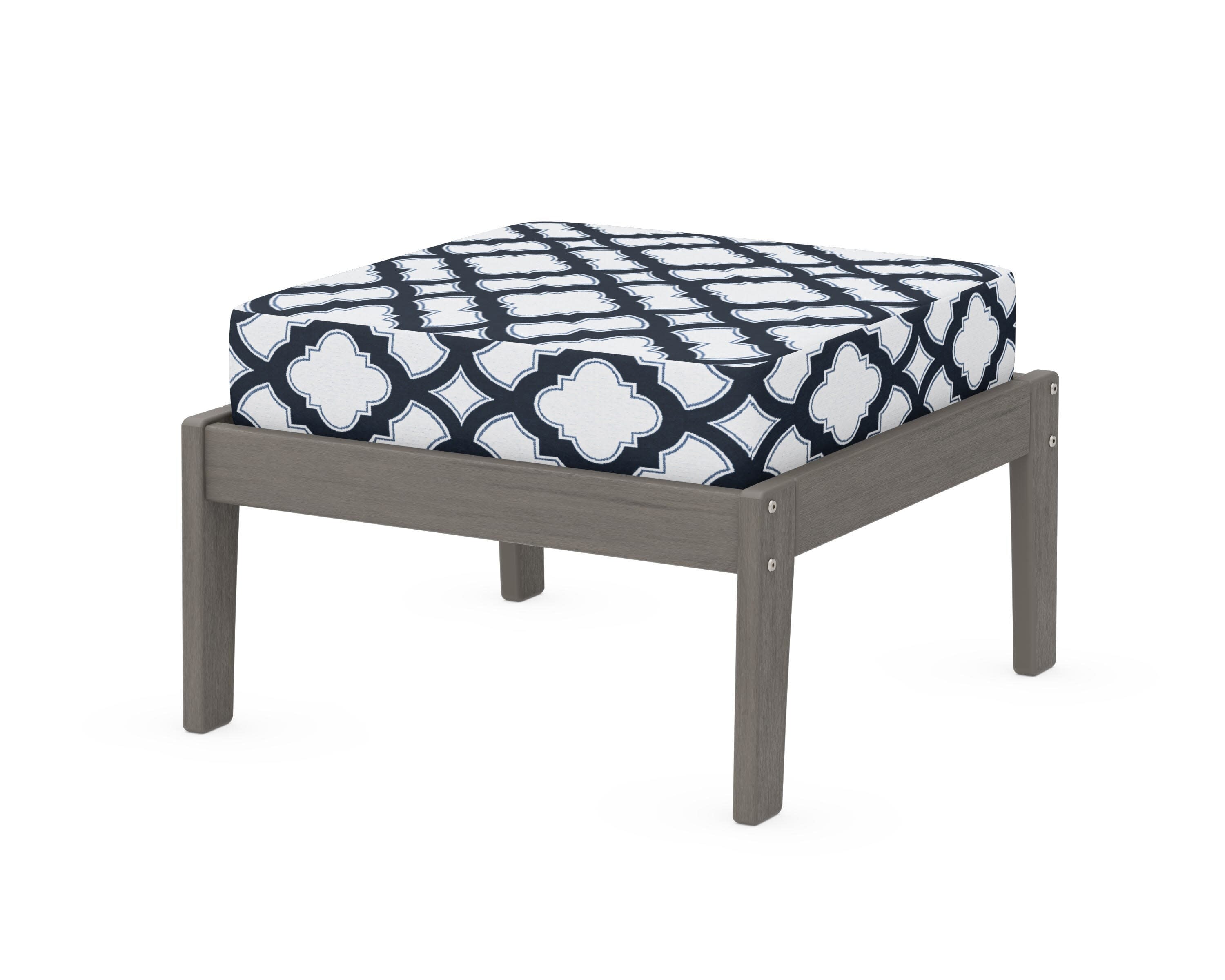 Deep Seating Ottoman in Driftwood / Trellis Marine Indigo