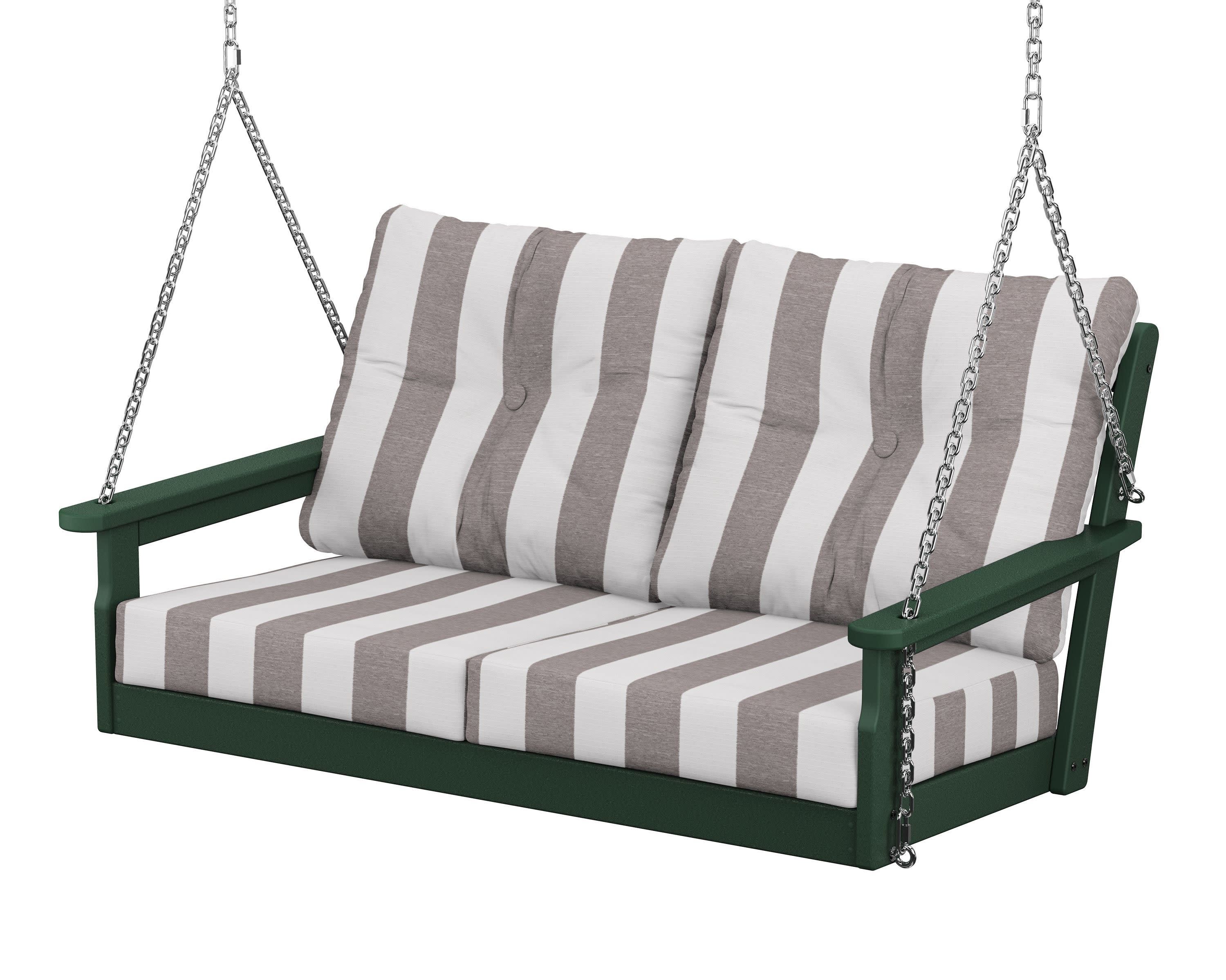 Vineyard Deep Seating Swing in Green / Cabana Stripe Grey Mist