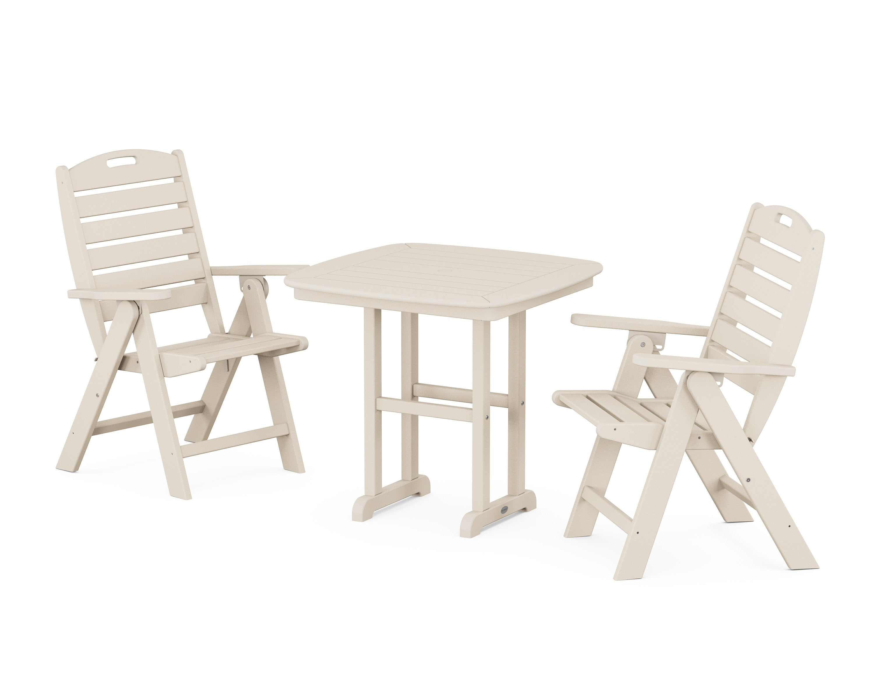 Nautical Folding Highback Chair 3-Piece Dining Set in Sand