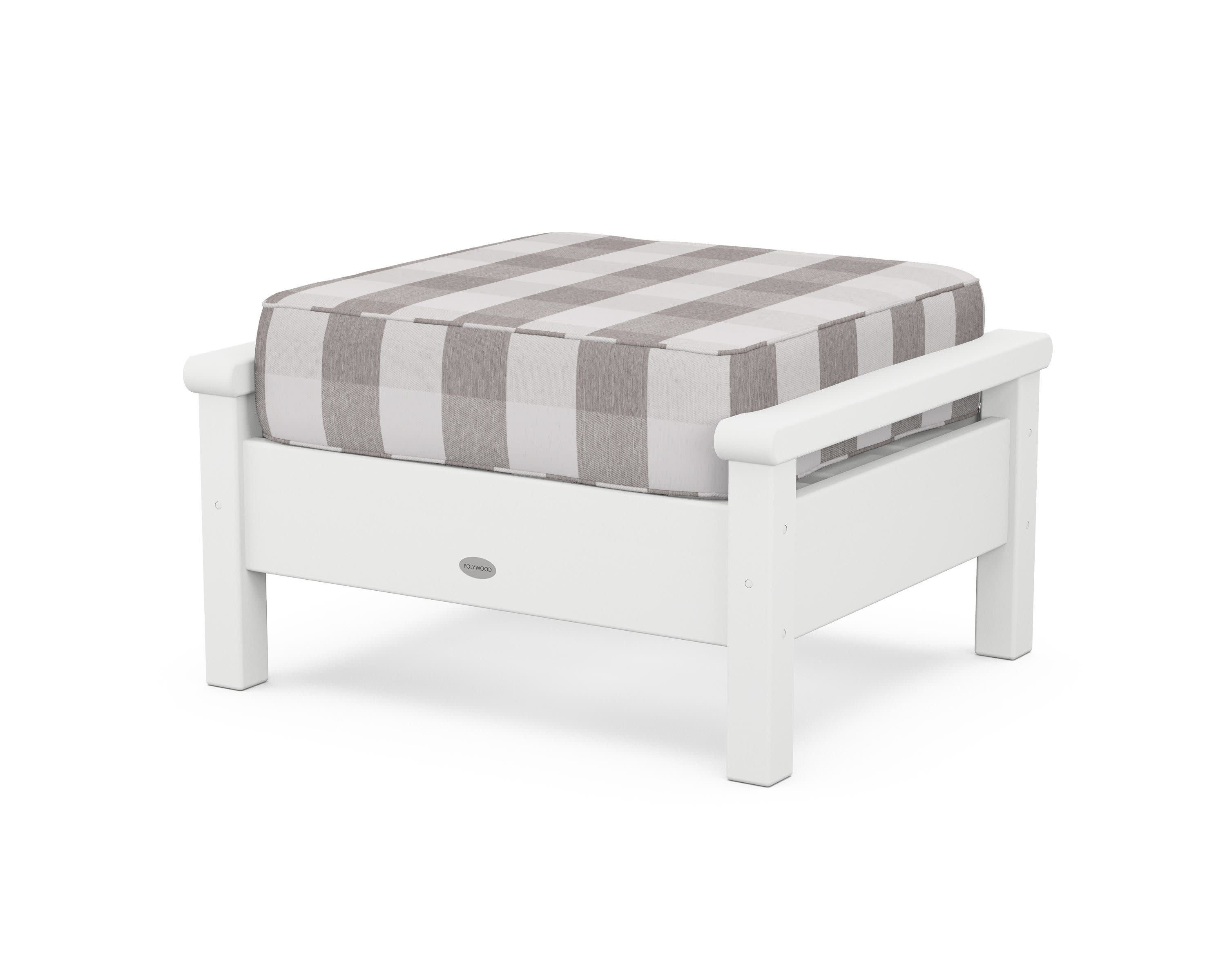 Harbour Deep Seating Ottoman in White / Buffalo Plaid Grey Mist