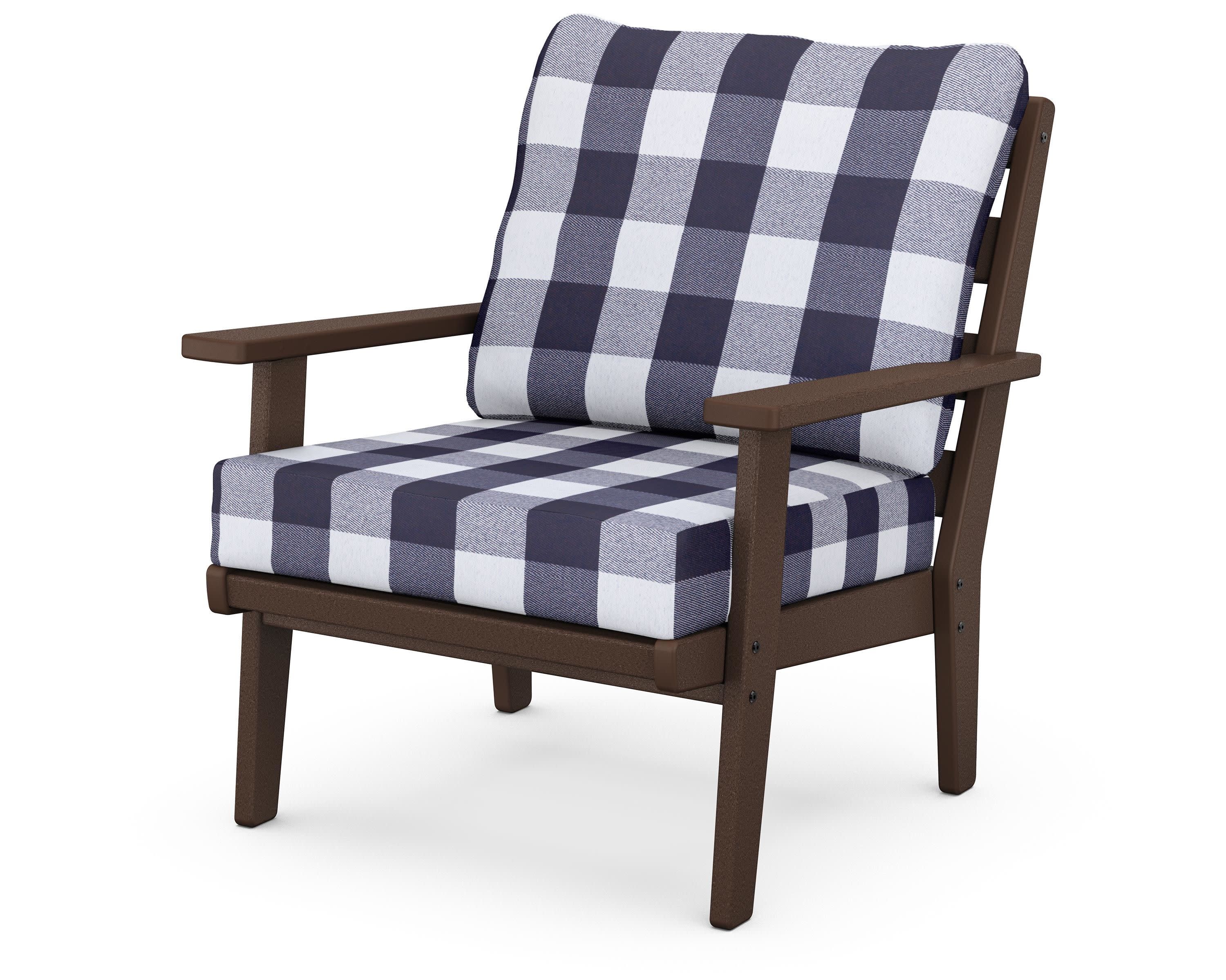 Grant Park Deep Seating Chair in Mahogany / Buffalo Plaid Navy