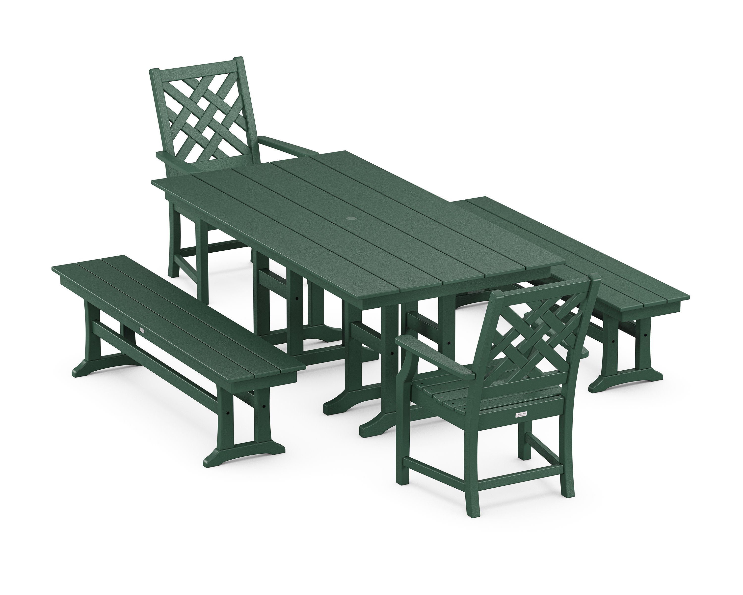 Wovendale 5-Piece Farmhouse Dining Set with Benches in Green