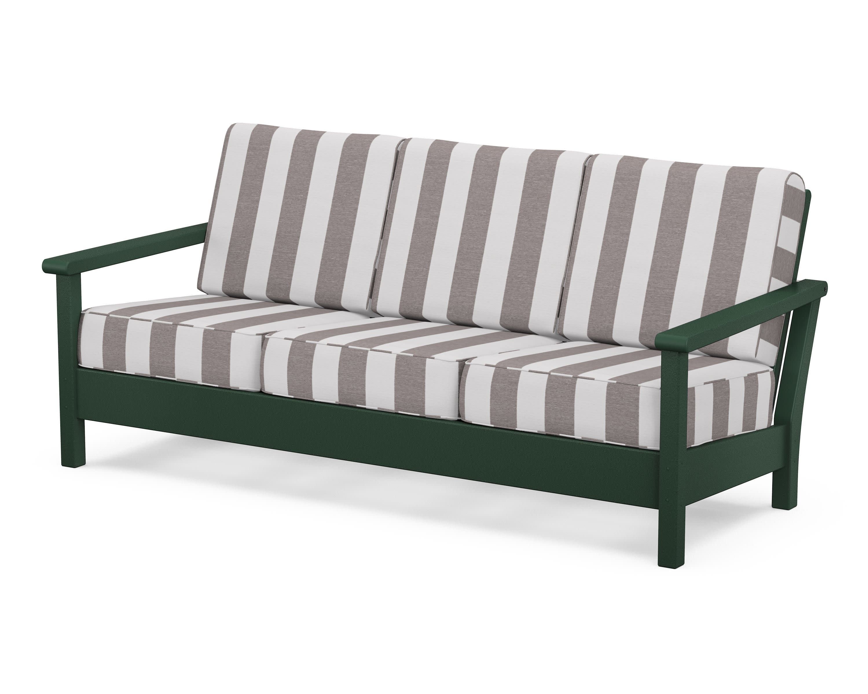 Harbour Deep Seating Sofa in Green / Cabana Stripe Grey Mist