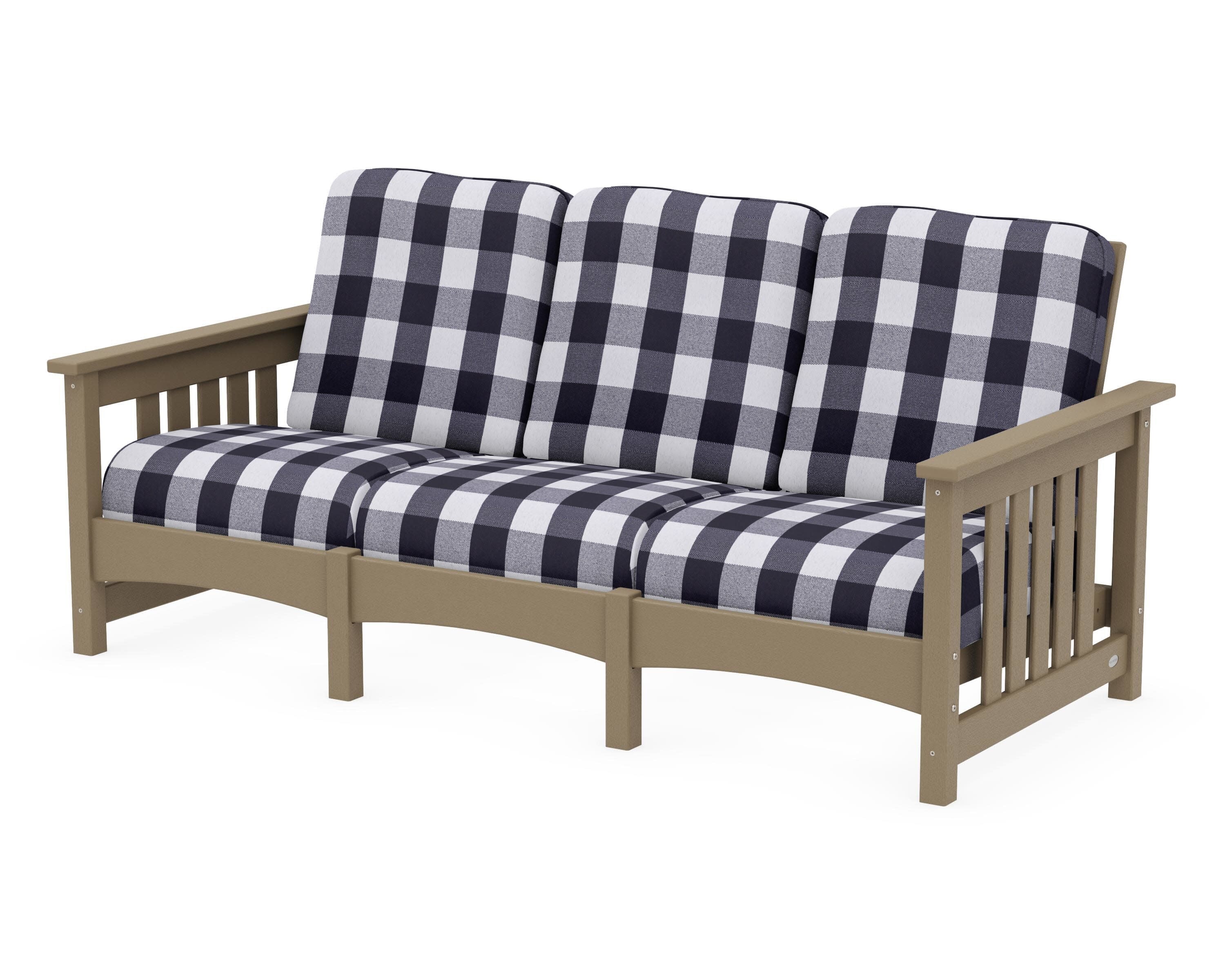 Club Mission Sofa in Vintage Sahara / Buffalo Plaid Navy