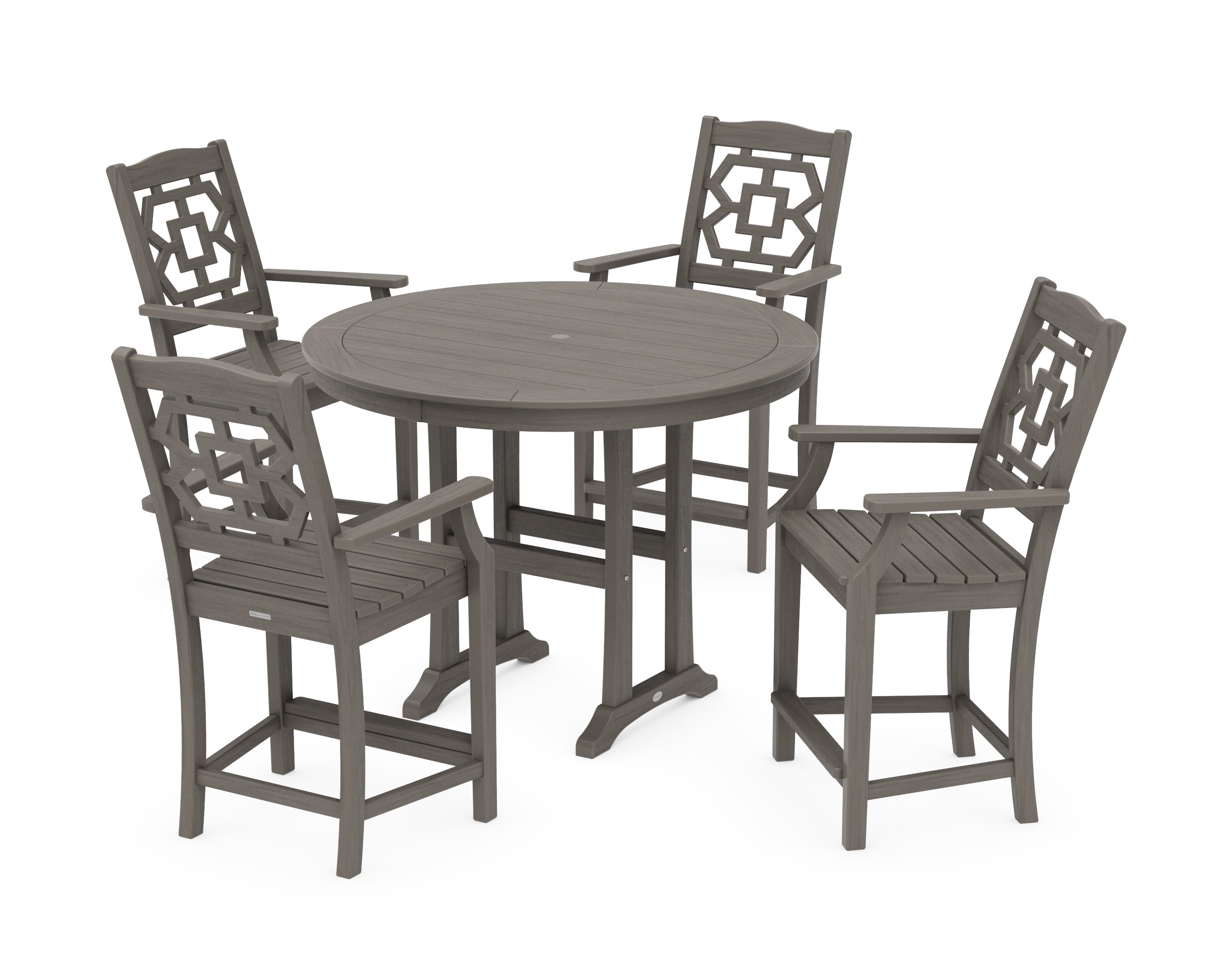 Chinoiserie 5-Piece Round Counter Set in Driftwood