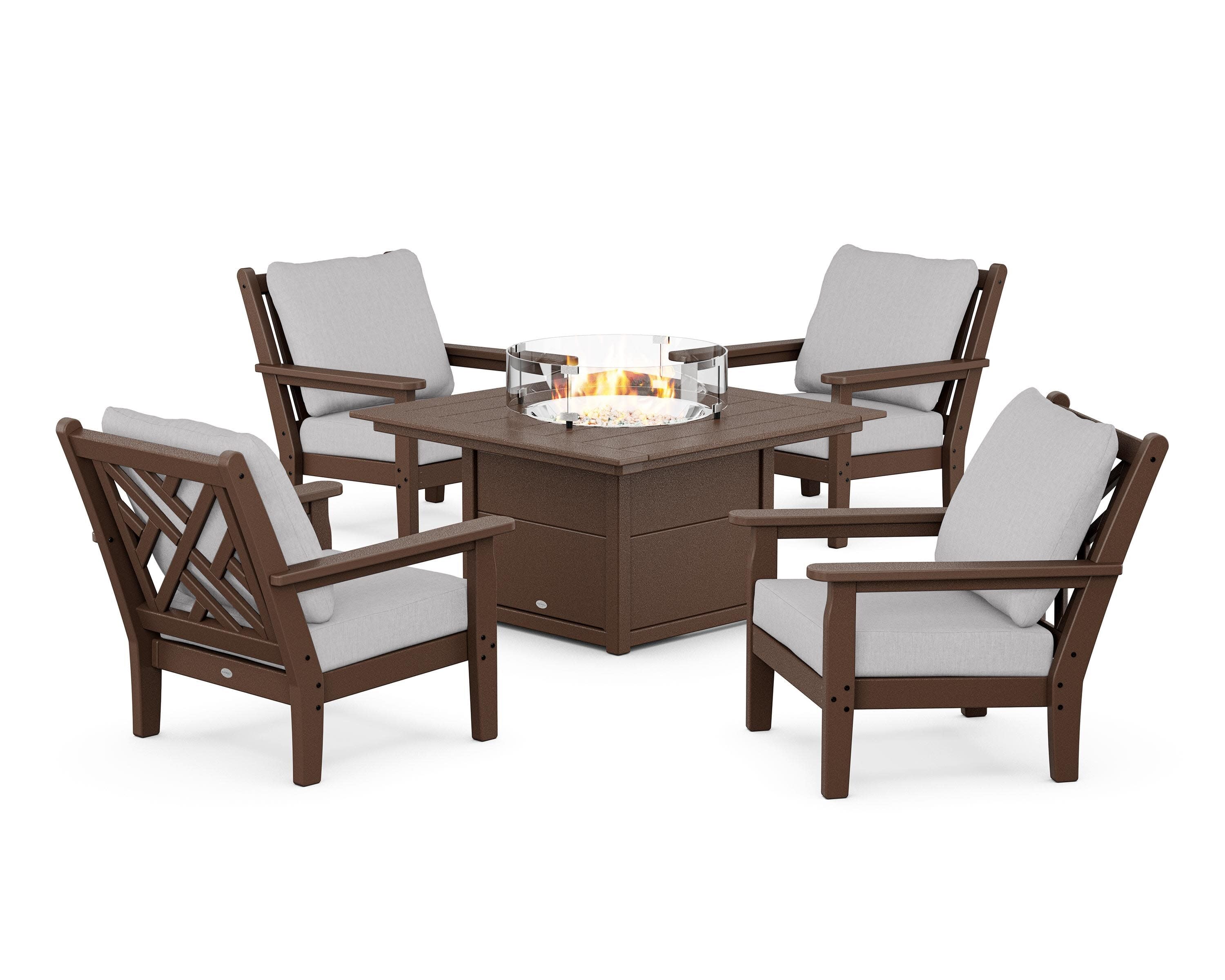 Chippendale 5-Piece Deep Seating Set with Fire Pit Table in Mahogany / Granite
