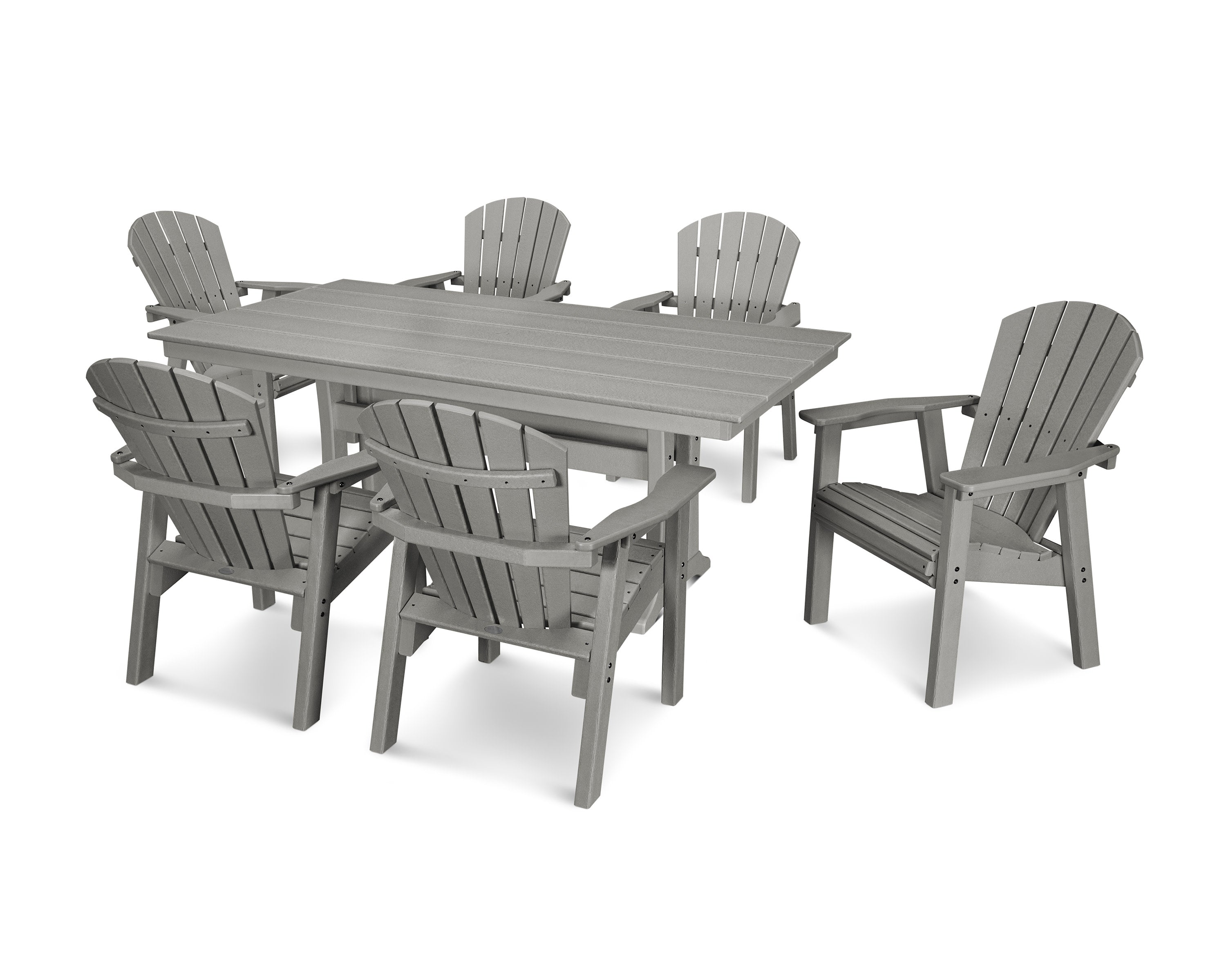 Seashell 7-Piece Farmhouse Dining Set with Trestle Legs in Slate Grey