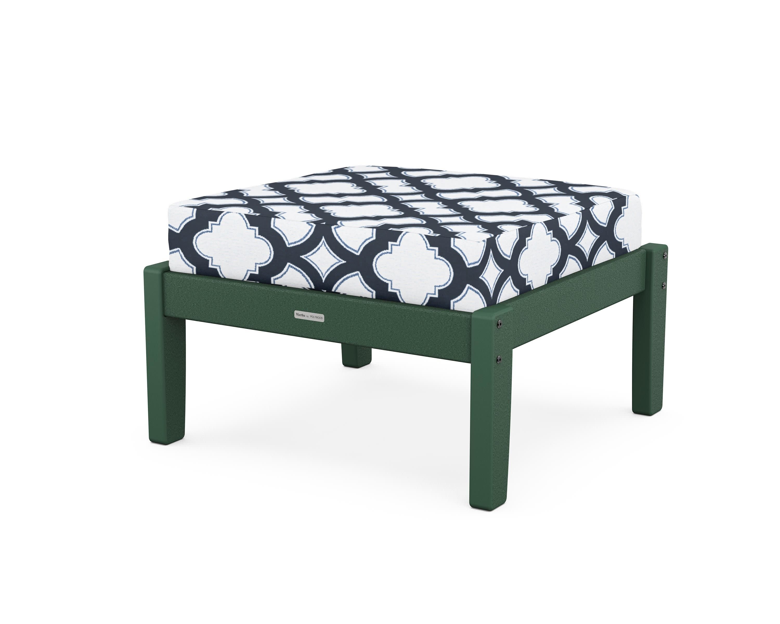 Chinoiserie Deep Seating Ottoman in Green / Trellis Marine Indigo