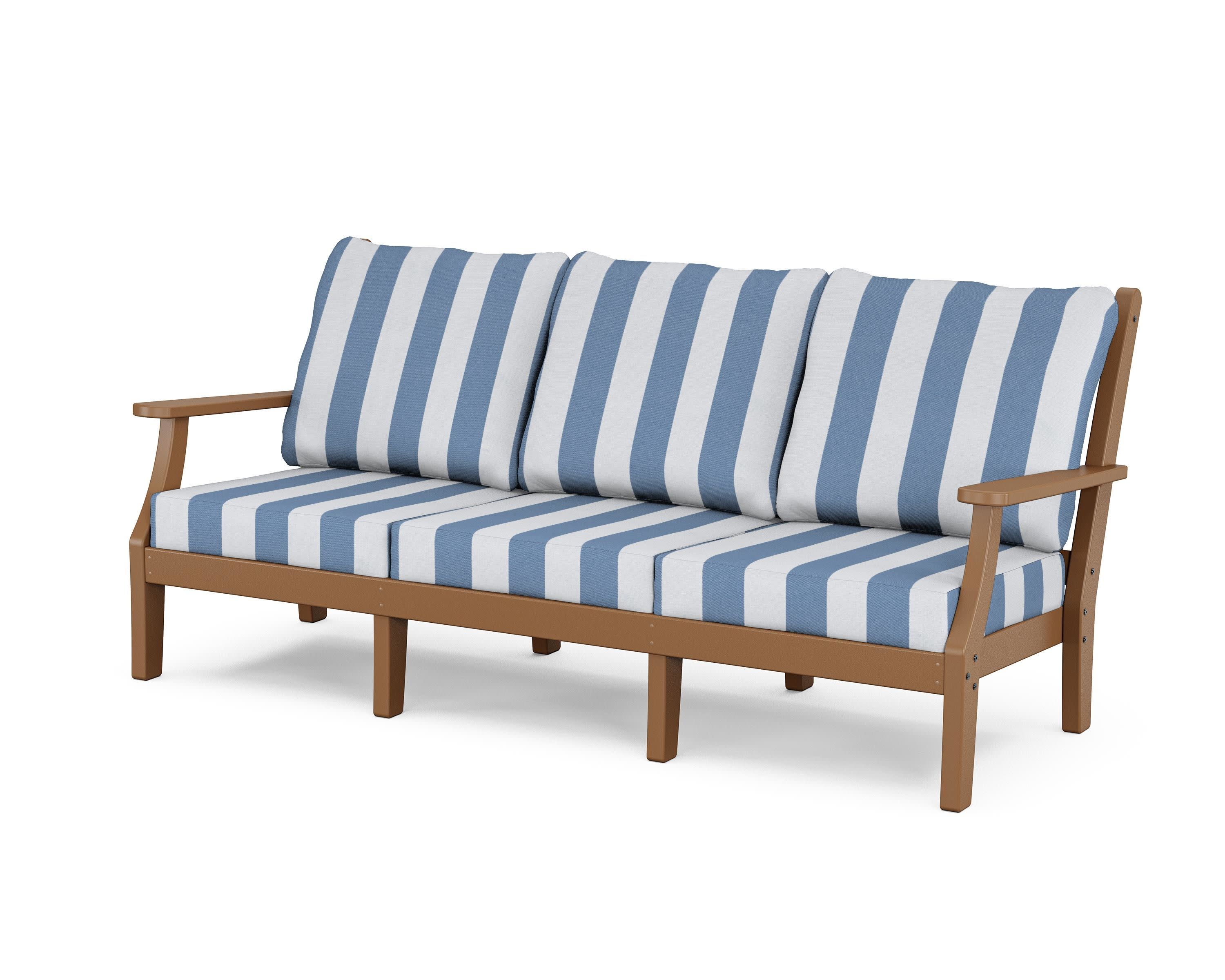 Wovendale Deep Seating Sofa in Teak / Cabana Stripe Sky Blue