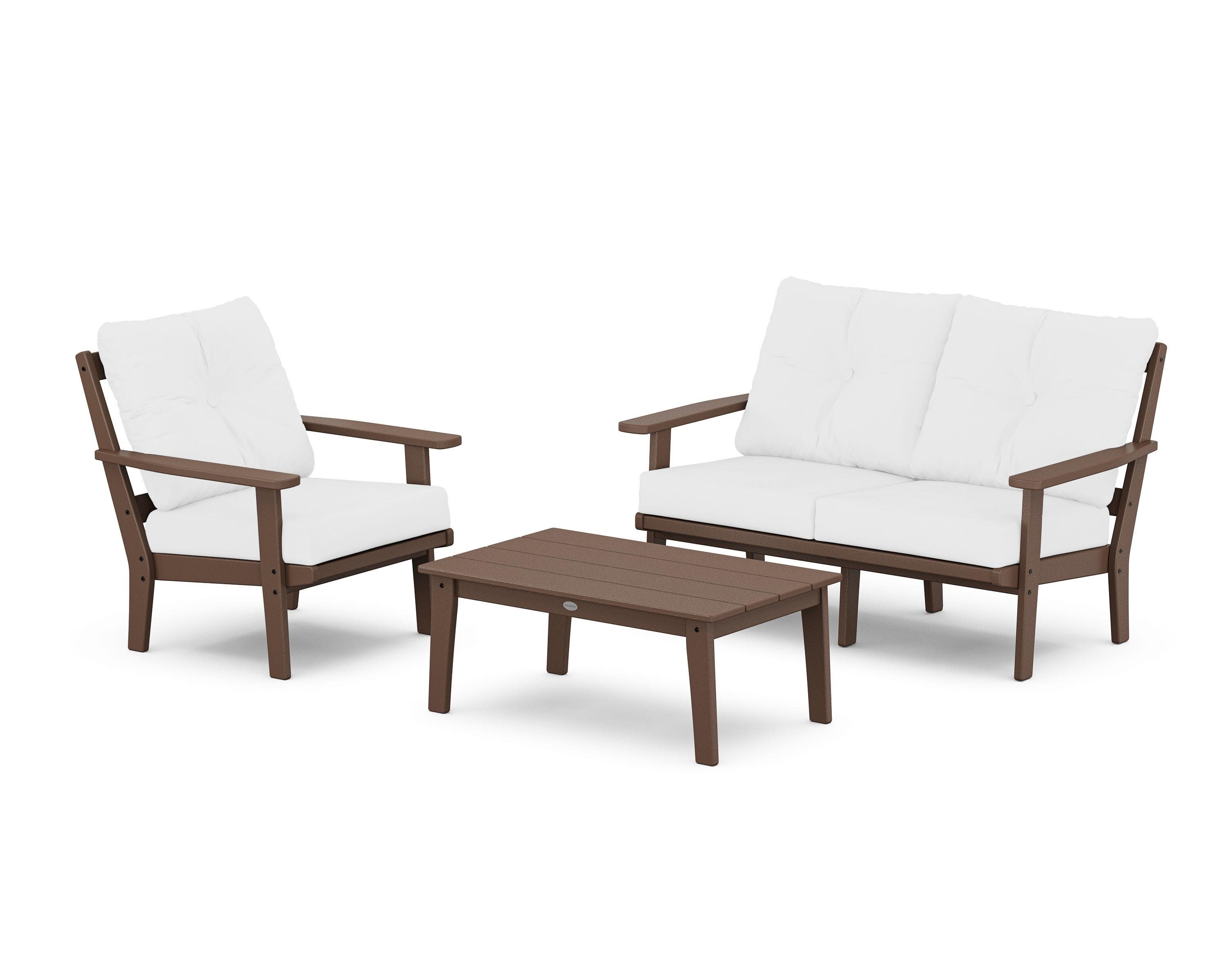 Oxford 3-Piece Deep Seating Set with Loveseat in Mahogany / Natural