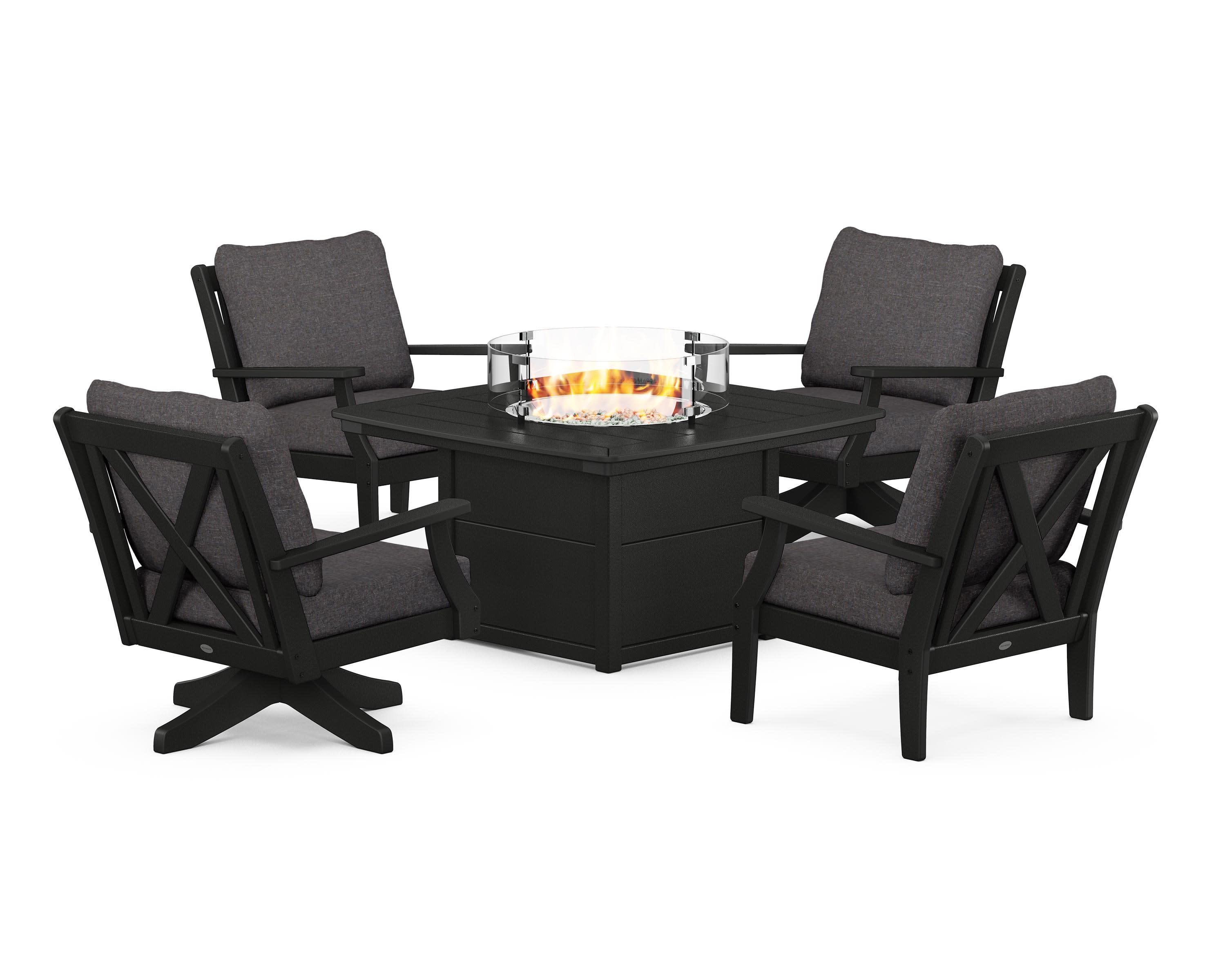 Braxton 5-Piece Deep Seating Set with Fire Table in Black / Ash Charcoal