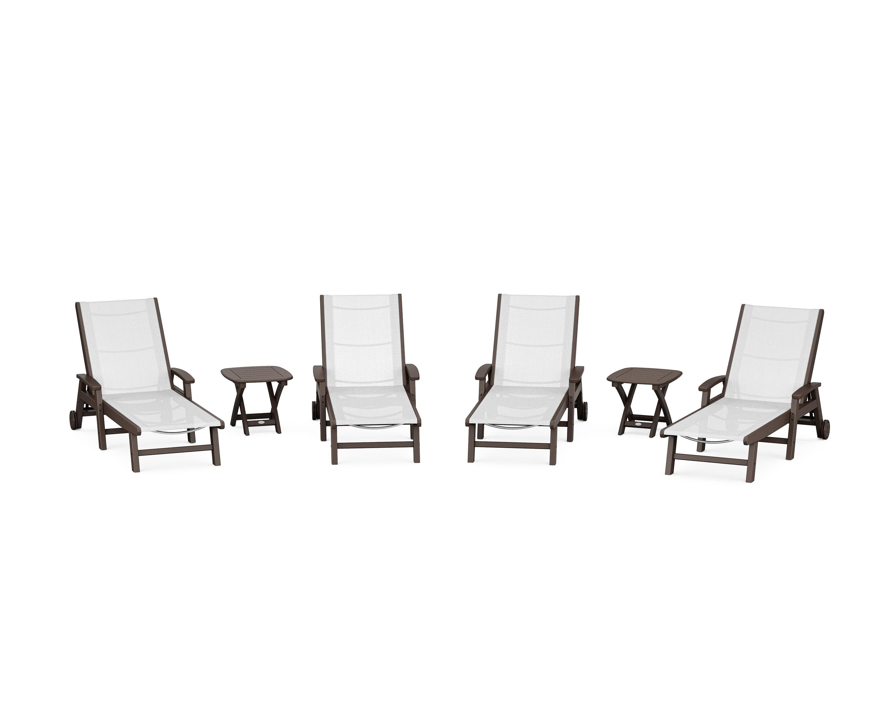 Coastal Chaise 6-Piece Set with Wheels in Mahogany / White Sling