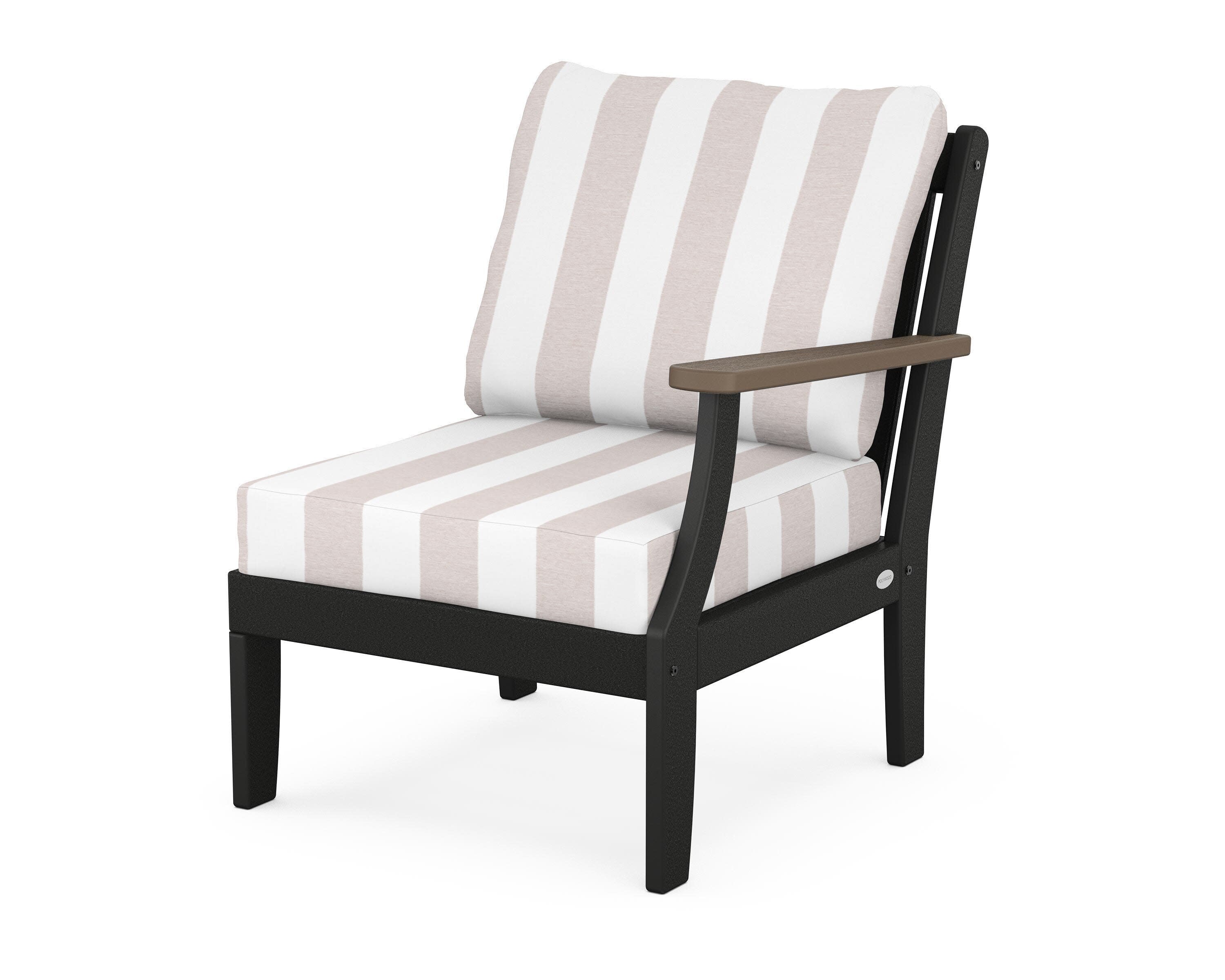 Braxton Modular Right Arm Chair in Black / Kona / Cabana Stripe Dune Burlap