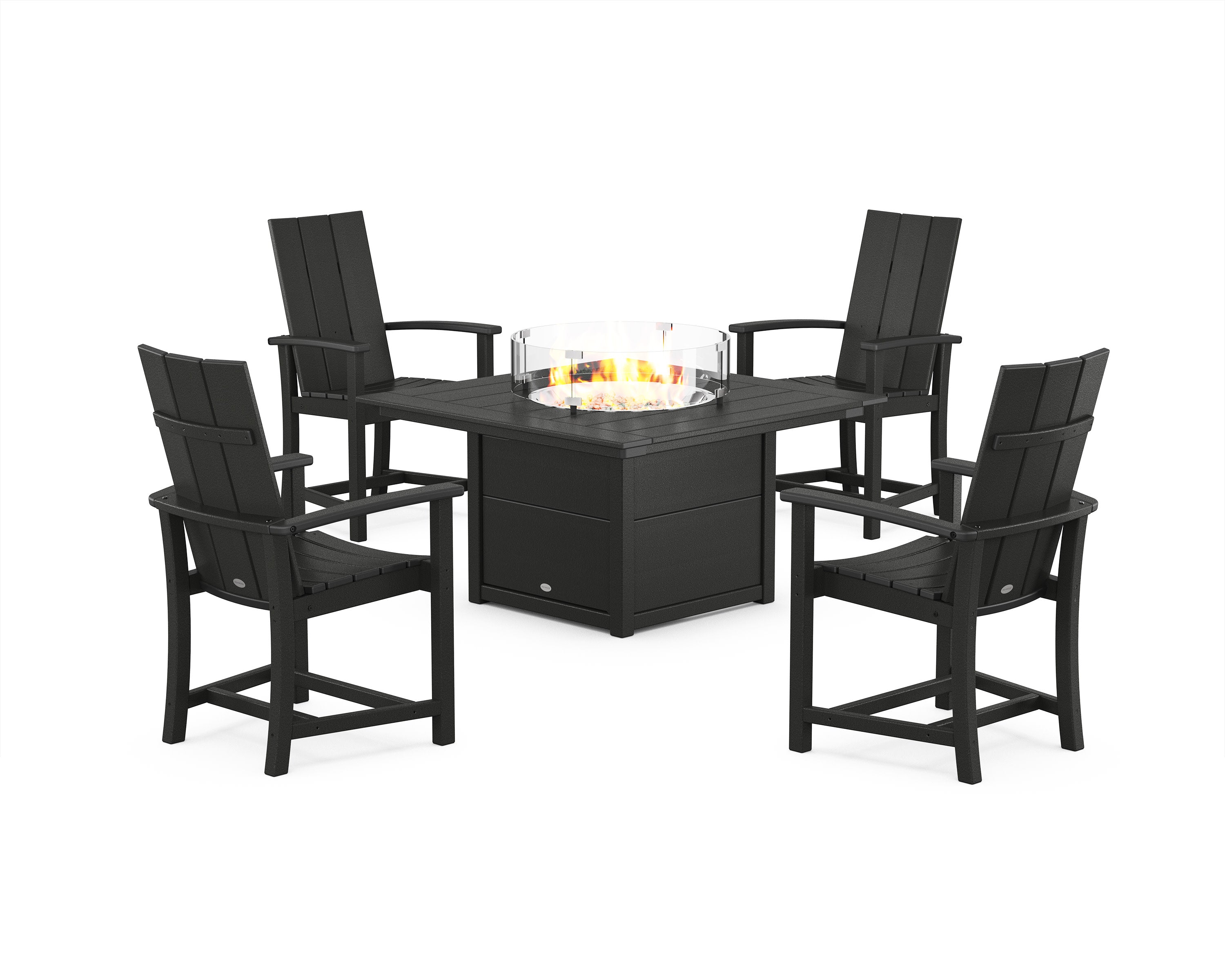 Modern 4-Piece Upright Adirondack Conversation Set with Fire Pit Table in Black