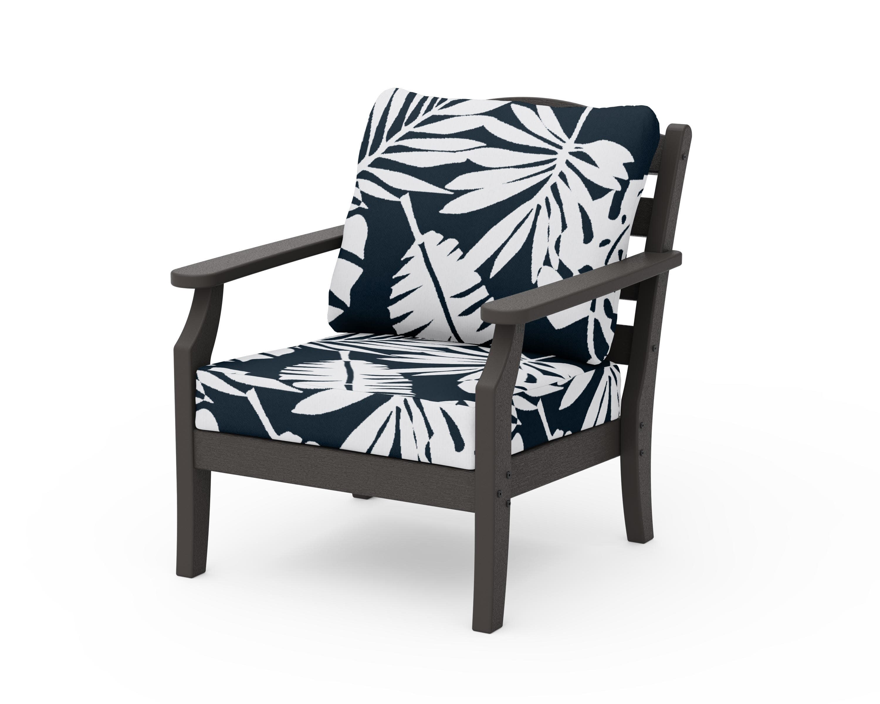 Savannah Deep Seating Chair in Vintage Coffee / Leaf Marine Indigo